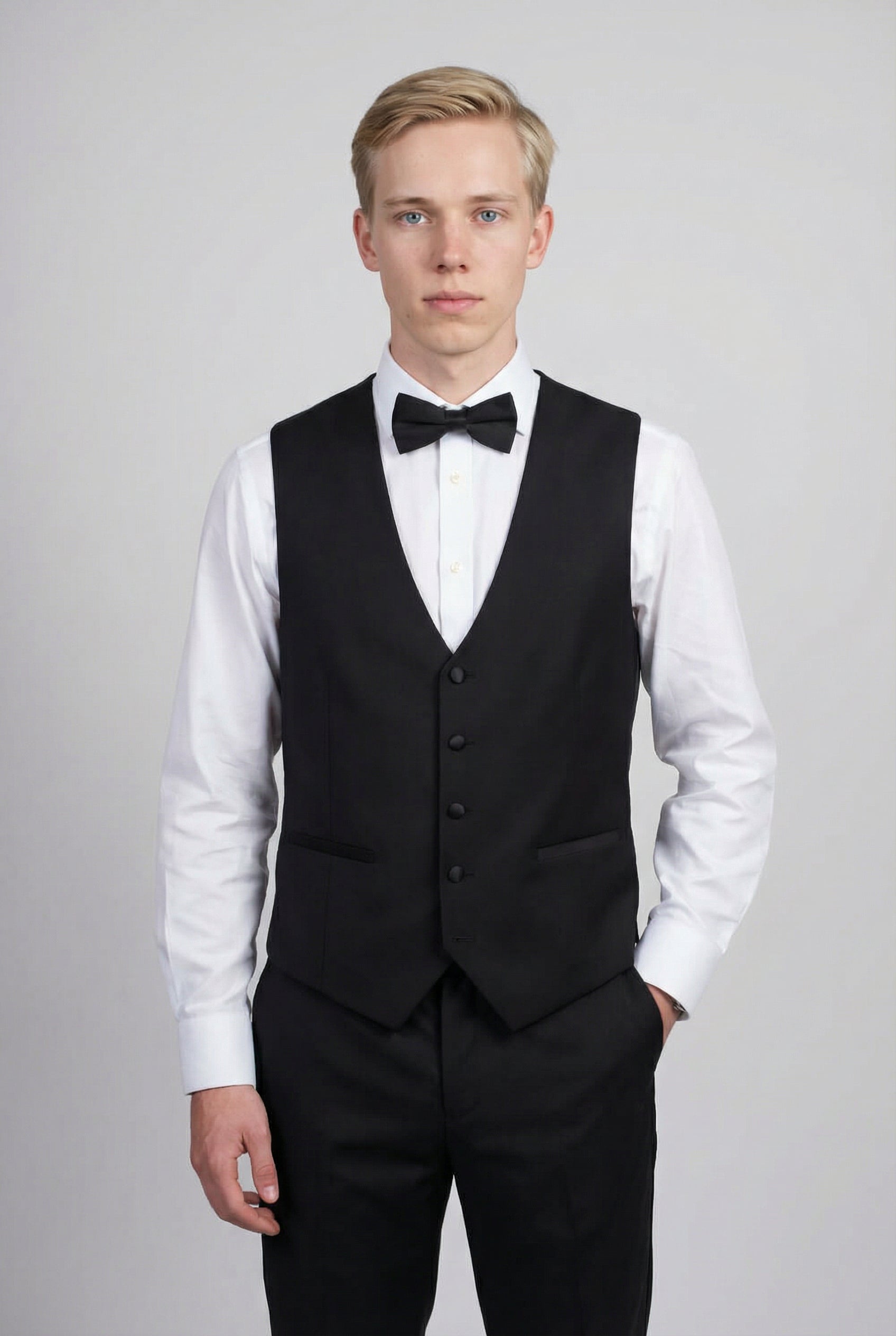Men’s 3-Piece Satin Lapel Tuxedo Suit - Edward - Black Waistcoat Picture
