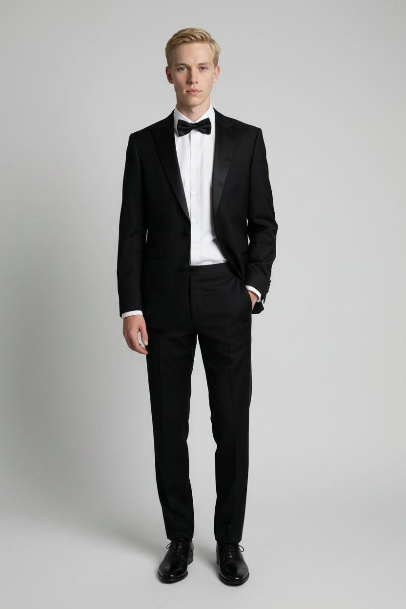 Men’s 3-Piece Satin Lapel Tuxedo Suit - Edward - Black Model Picture
