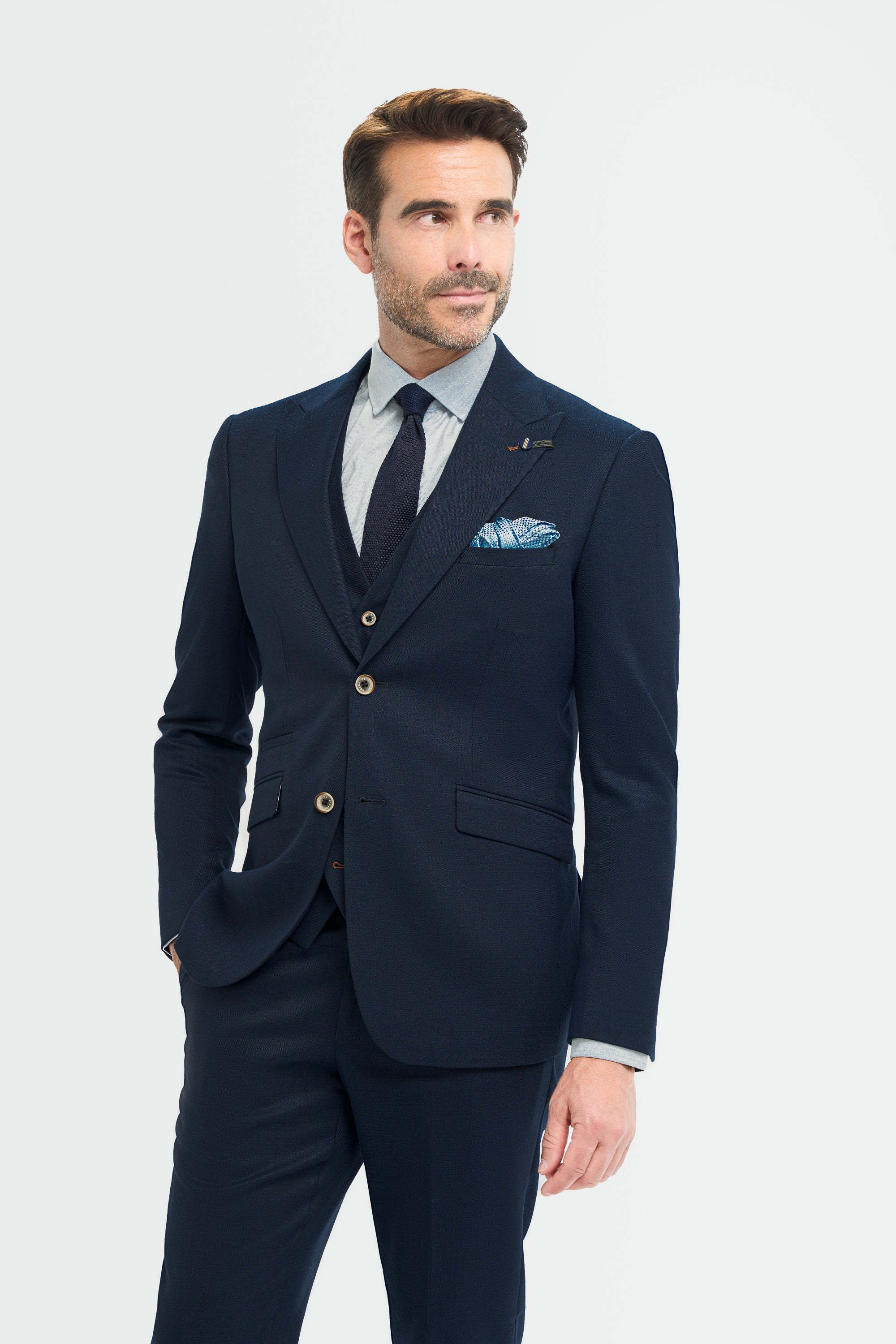 Father & Son Matching Textured 3-Piece Suit Set - Tropez Navy