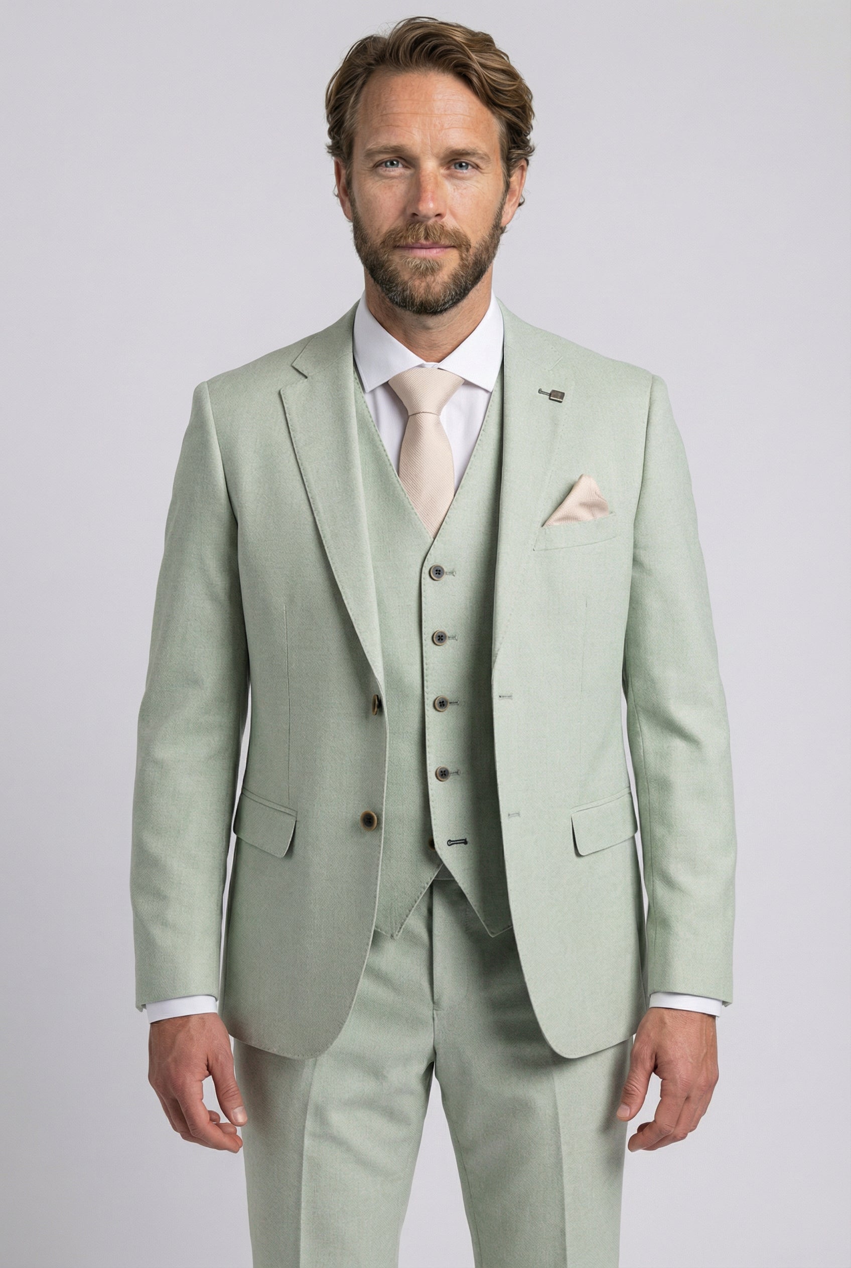 Men’s 3-Piece Tailored Fit Formal Suit - Belmont - Sage Green Model Picture