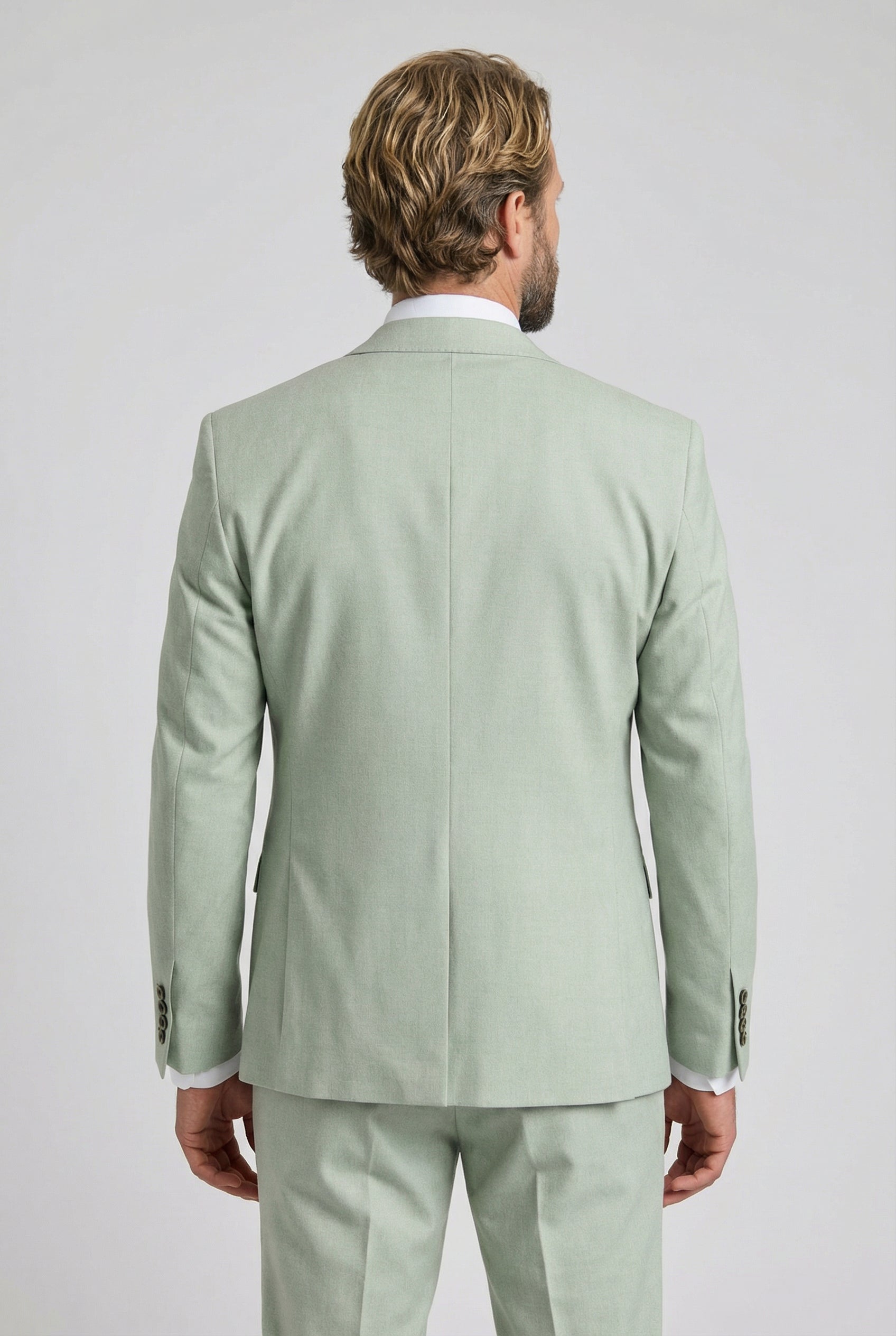Men’s 3-Piece Tailored Fit Formal Suit - Belmont - Sage Green Back Picture