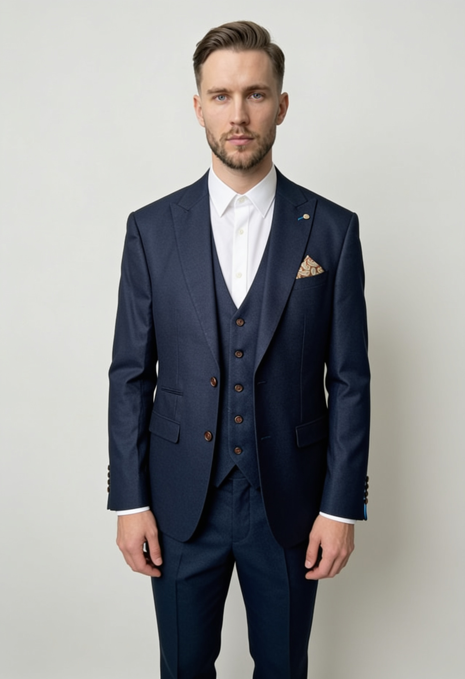 Men’s 3-Piece Textured Formal Suit - Style SULLIVAN NAVY BLUE