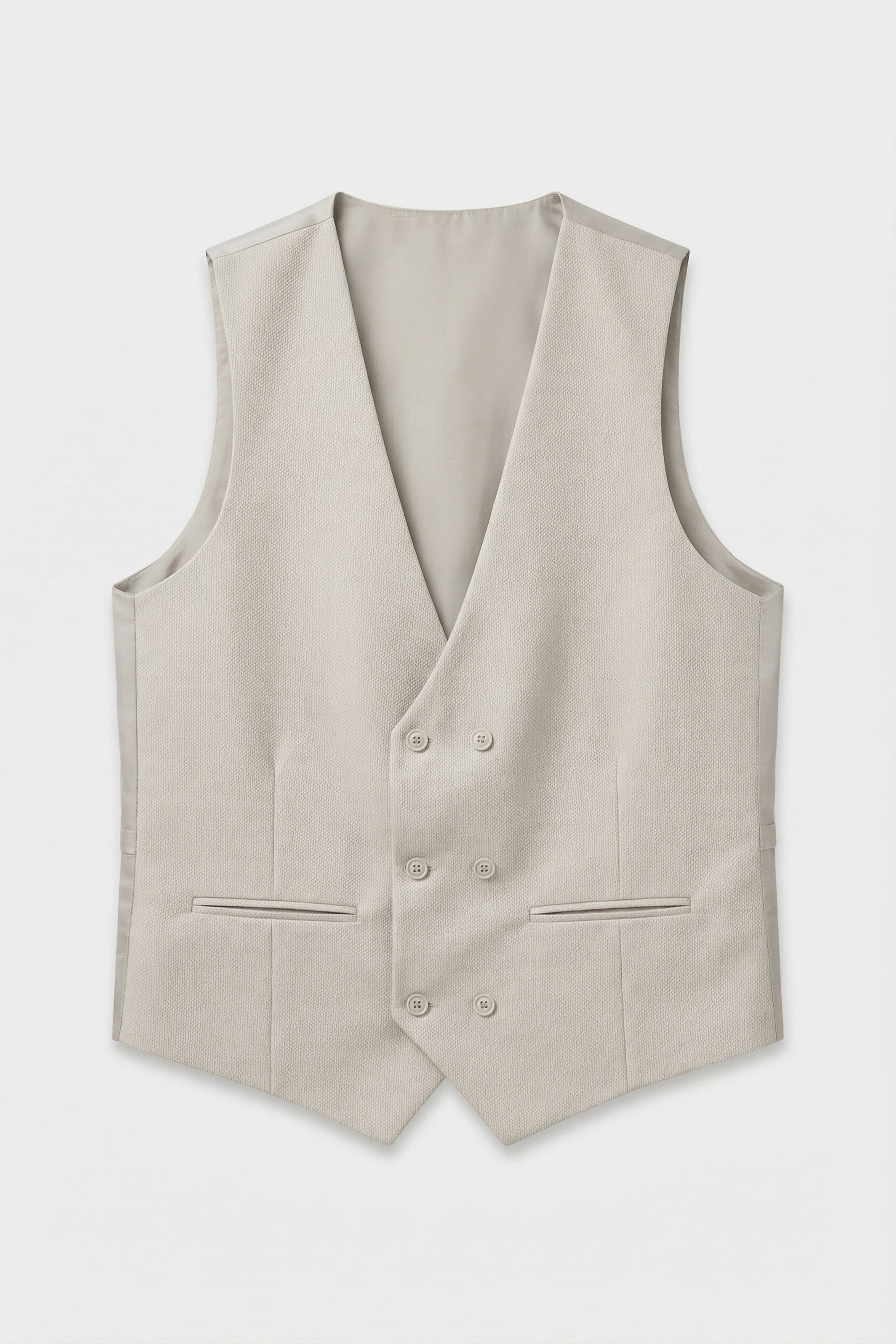 Men’s 3-Piece Textured Formal Suit with Double Breasted Waistcoat - Core - Beige Waistcoat Front Picture