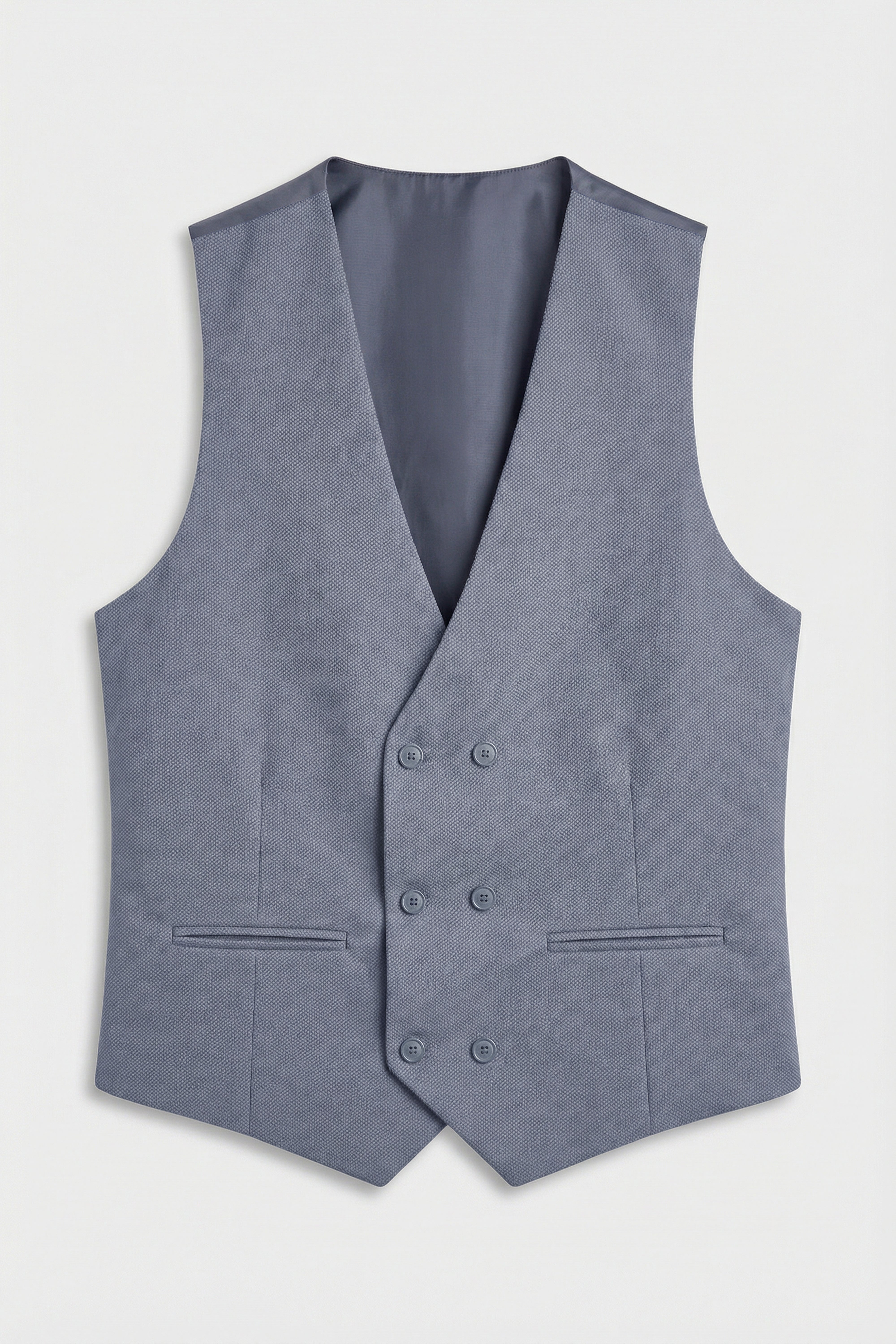 Men’s 3-Piece Textured Formal Suit with Double Breasted Waistcoat - Core - Charcoal Grey Waistcoat Front Picture
