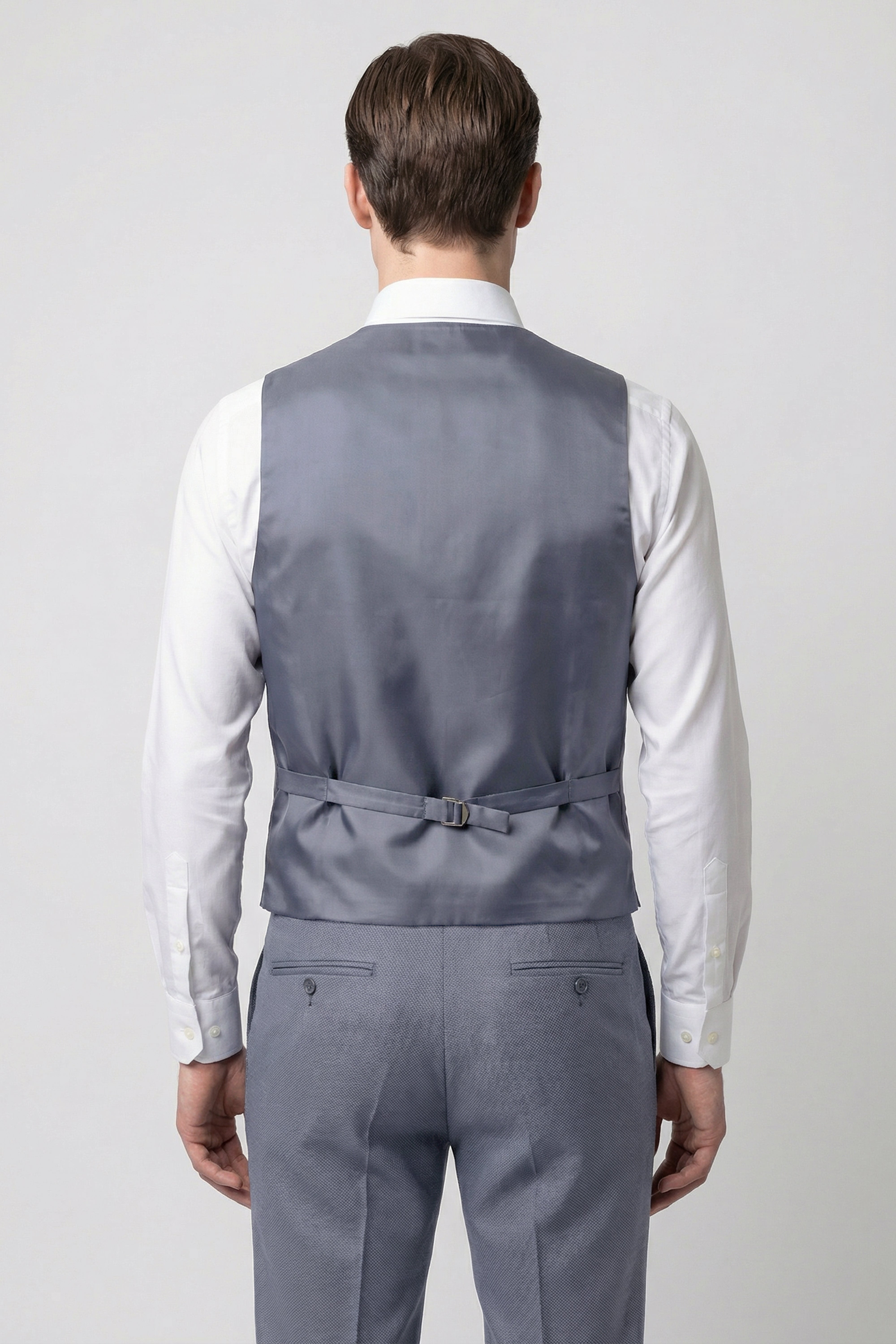 Men’s 3-Piece Textured Formal Suit with Double Breasted Waistcoat - Core - Charcoal Grey Back picture