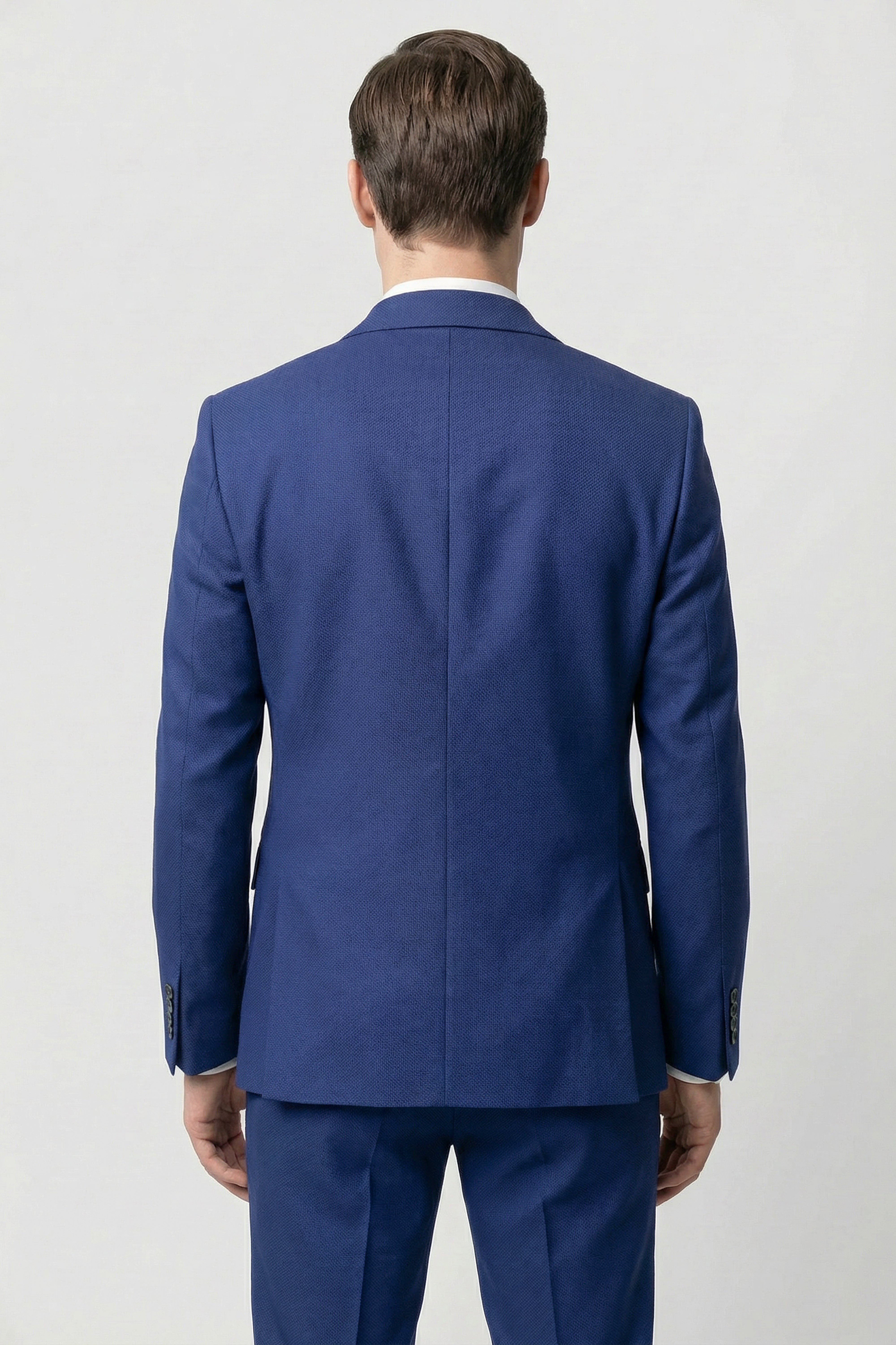 Men’s 3-Piece Textured Formal Suit with Double Breasted Waistcoat - Core - Navy Blue Model Back Picture