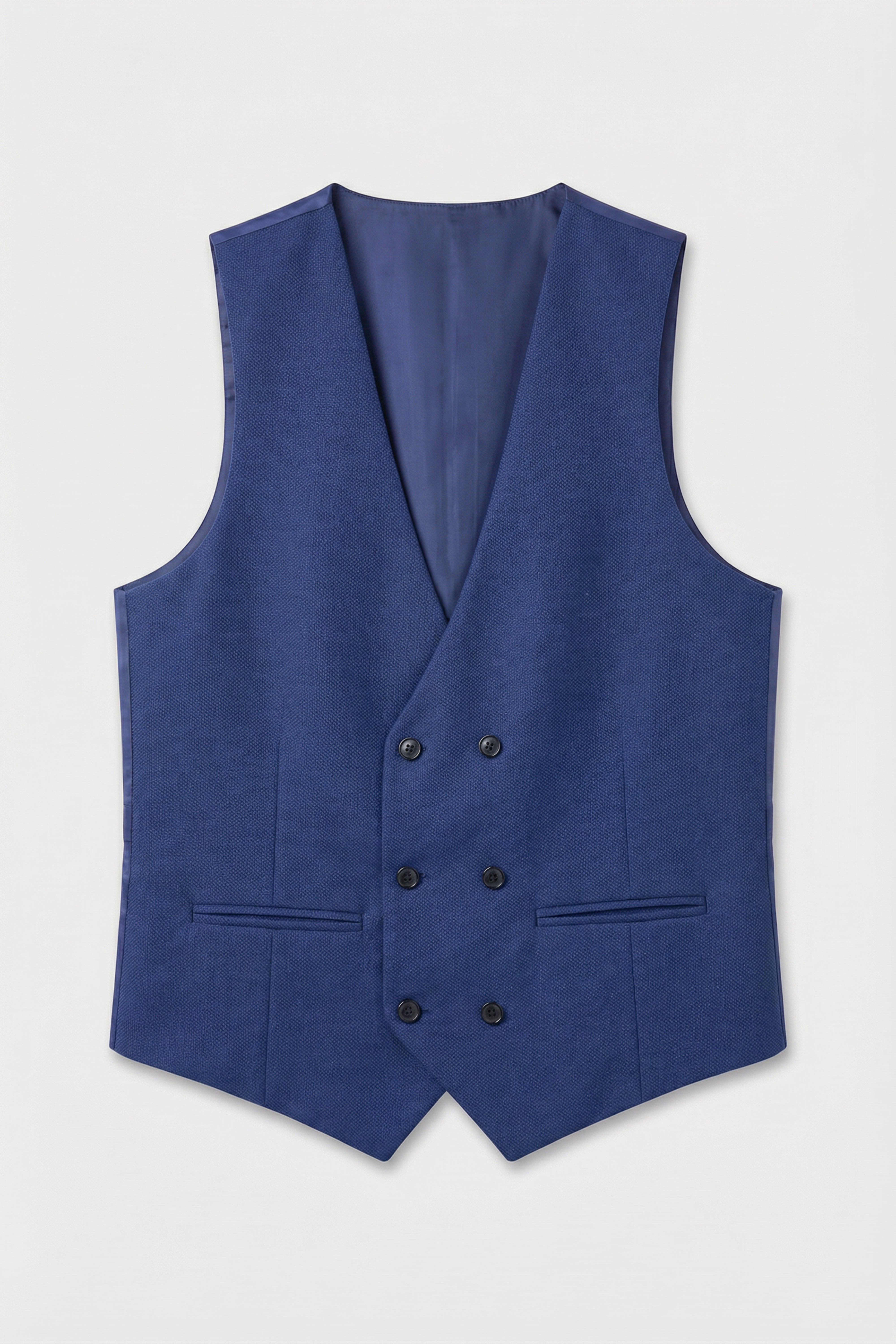 Men’s Textured Formal Suit with Double Breasted Waistcoat - Core - Navy Blue Front Picture