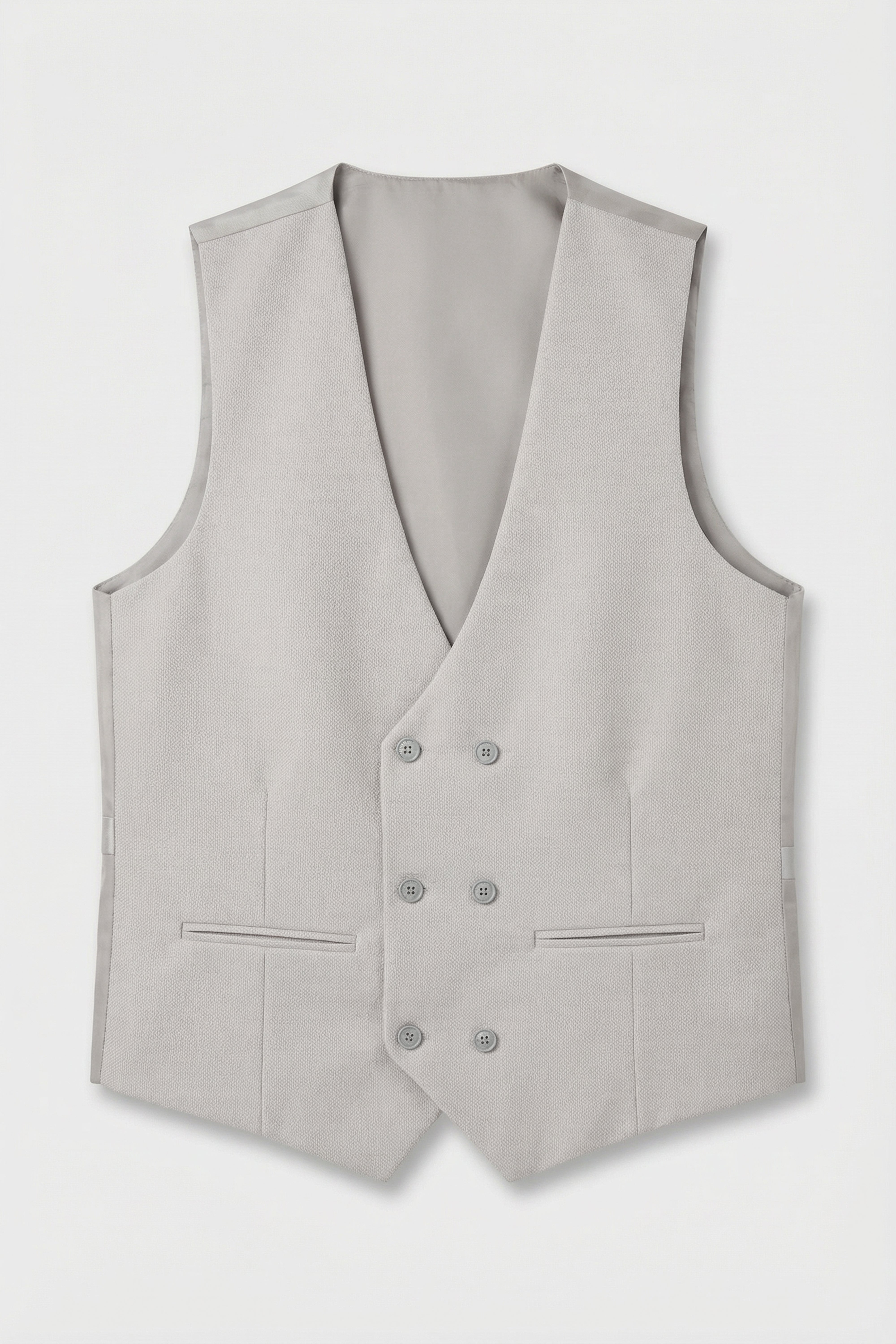 Men’s 3-Piece Textured Formal Suit with Double Breasted Waistcoat - Core - Stone Grey Waistcoat Picture