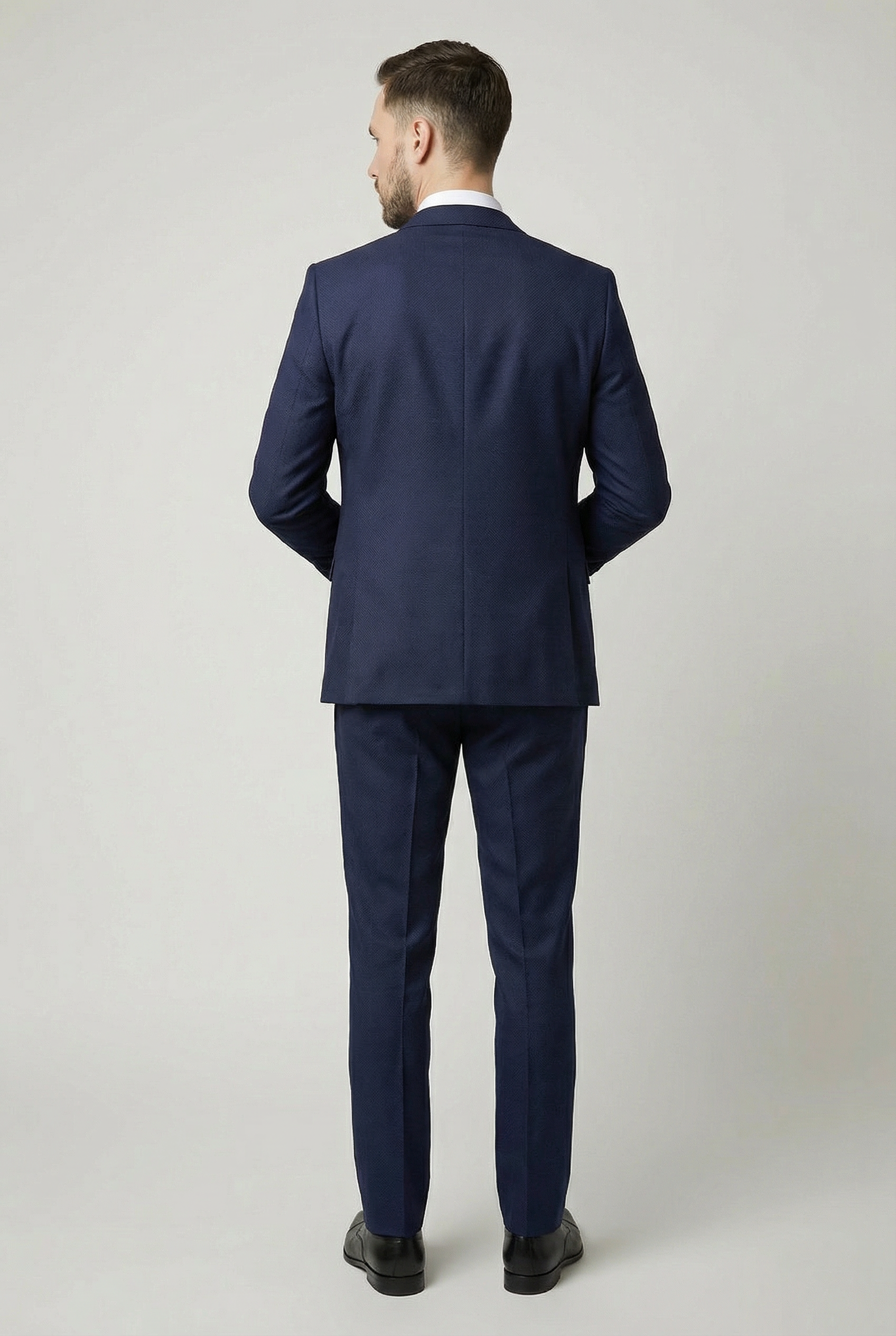 Men’s 3-Piece Textured Suit with Double-Breasted Waistcoat - CORE - Navy Blue