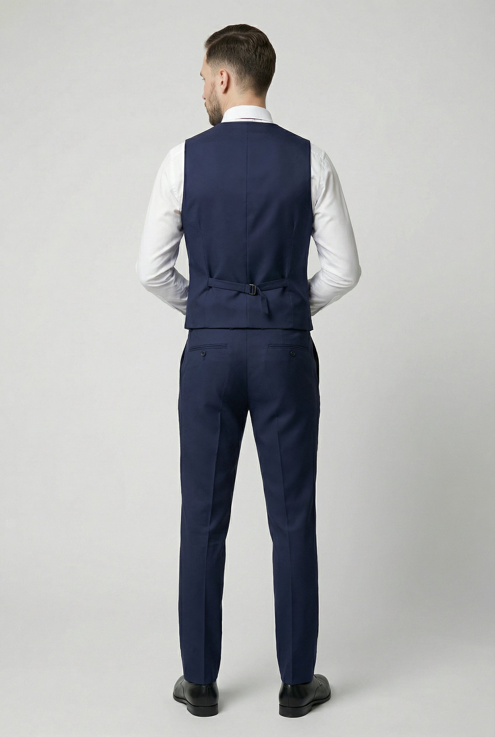 Men’s 3-Piece Textured Suit with Double-Breasted Waistcoat - CORE - Navy Blue
