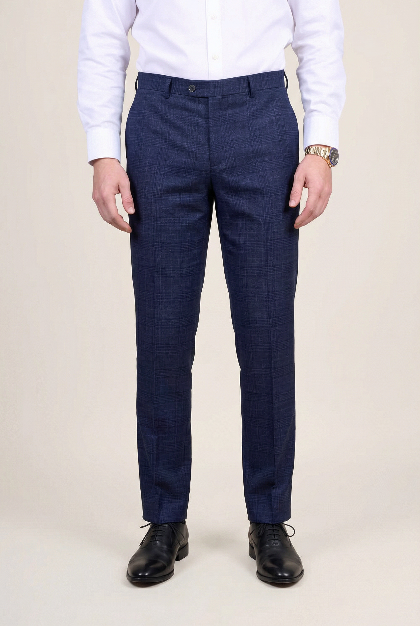 Men’s 3-Piece Tweed Like Glen Check Suit - Luis - Navy