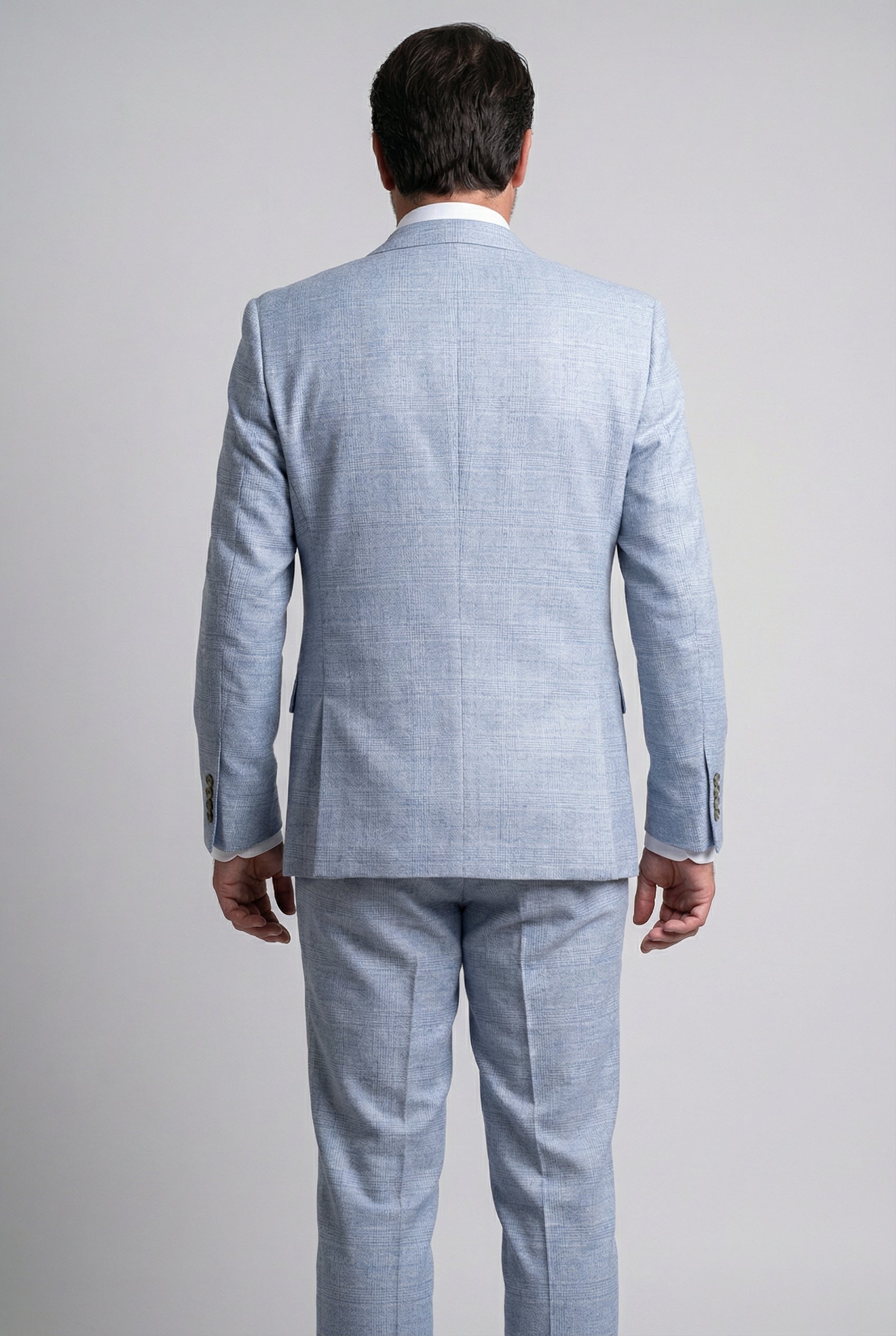 Men’s 3-Piece Tweed Like Glen Check Suit - Luis - Pale Blue