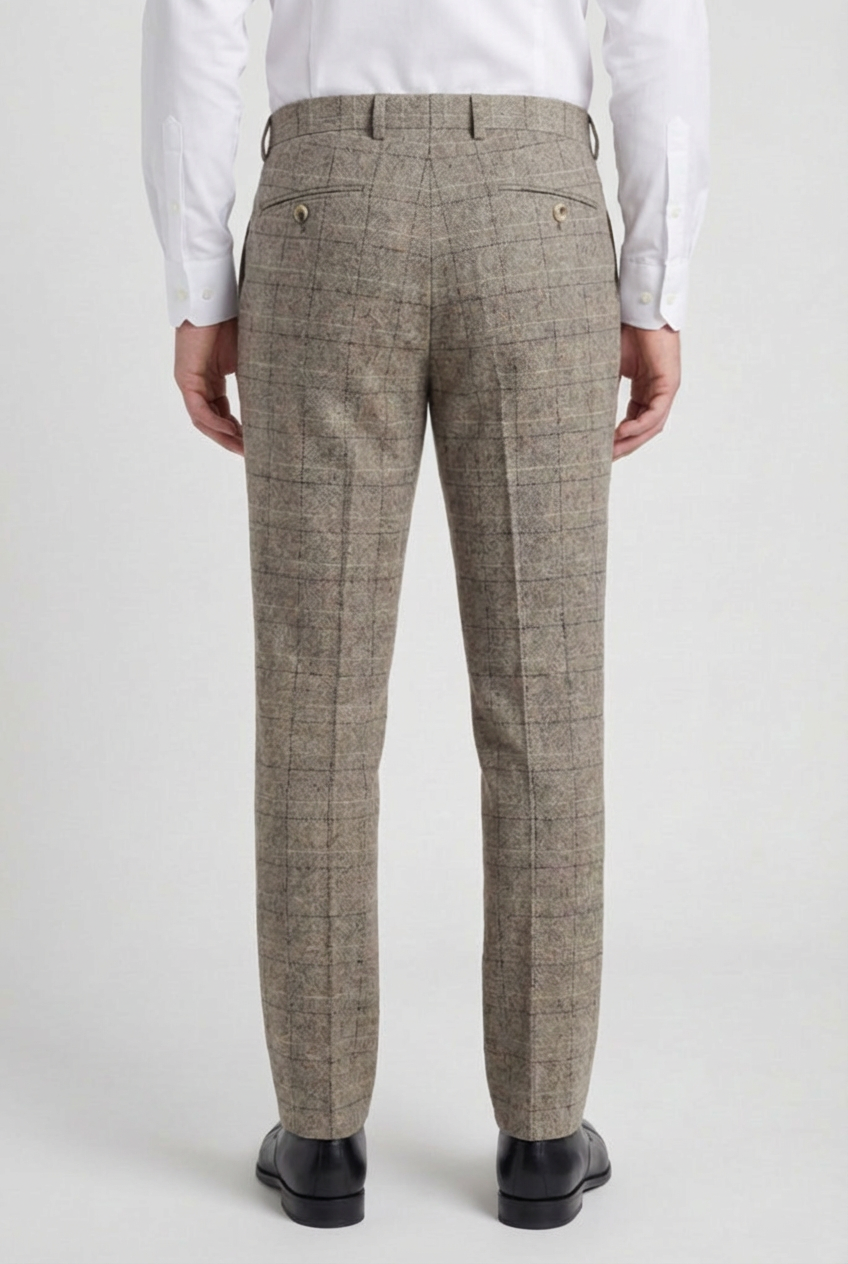Men’s 3-Piece Windowpane Tweed Suit - Brown