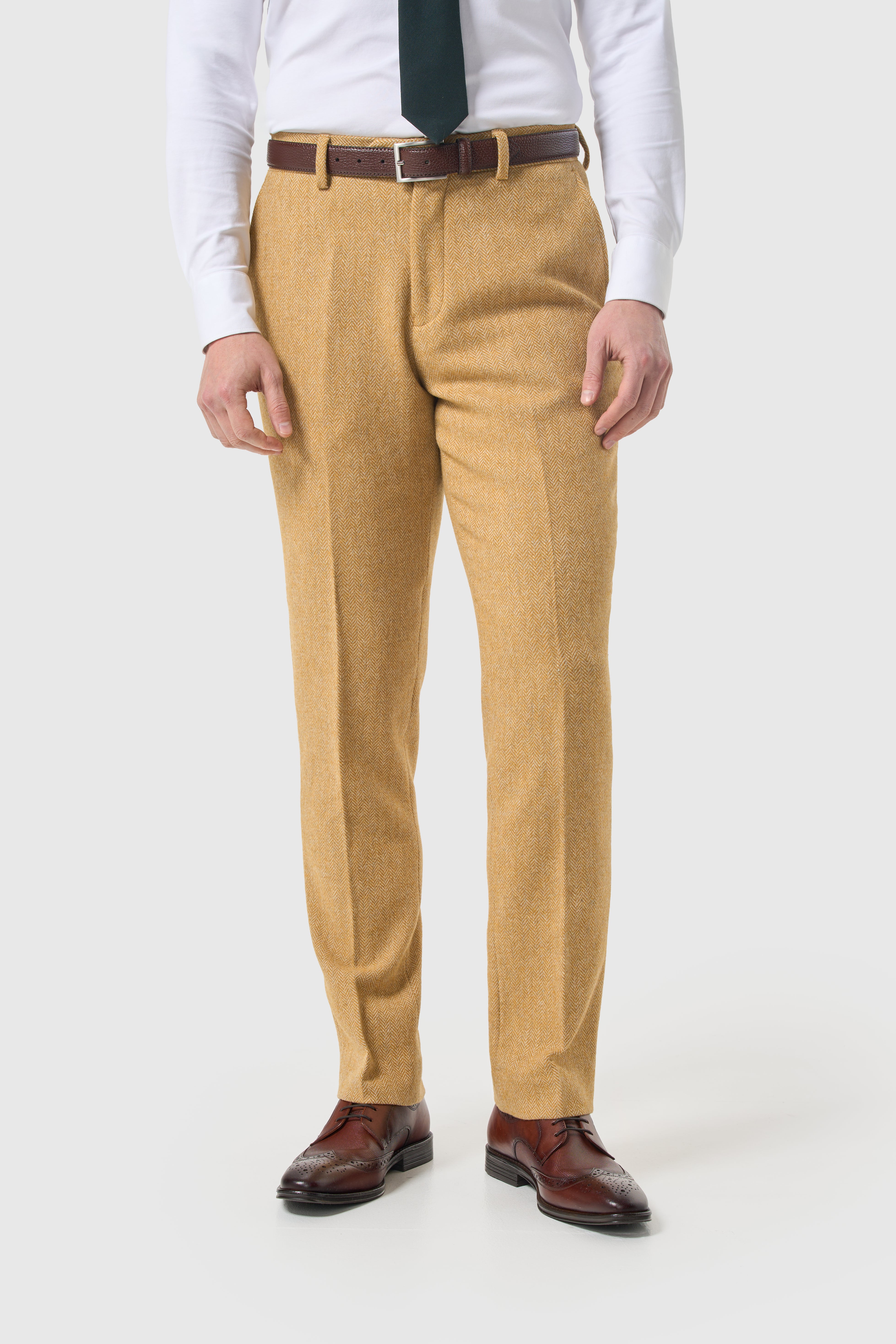 Men’s Trousers Wool Herringbone Tweed Suit - Thomas - Amber