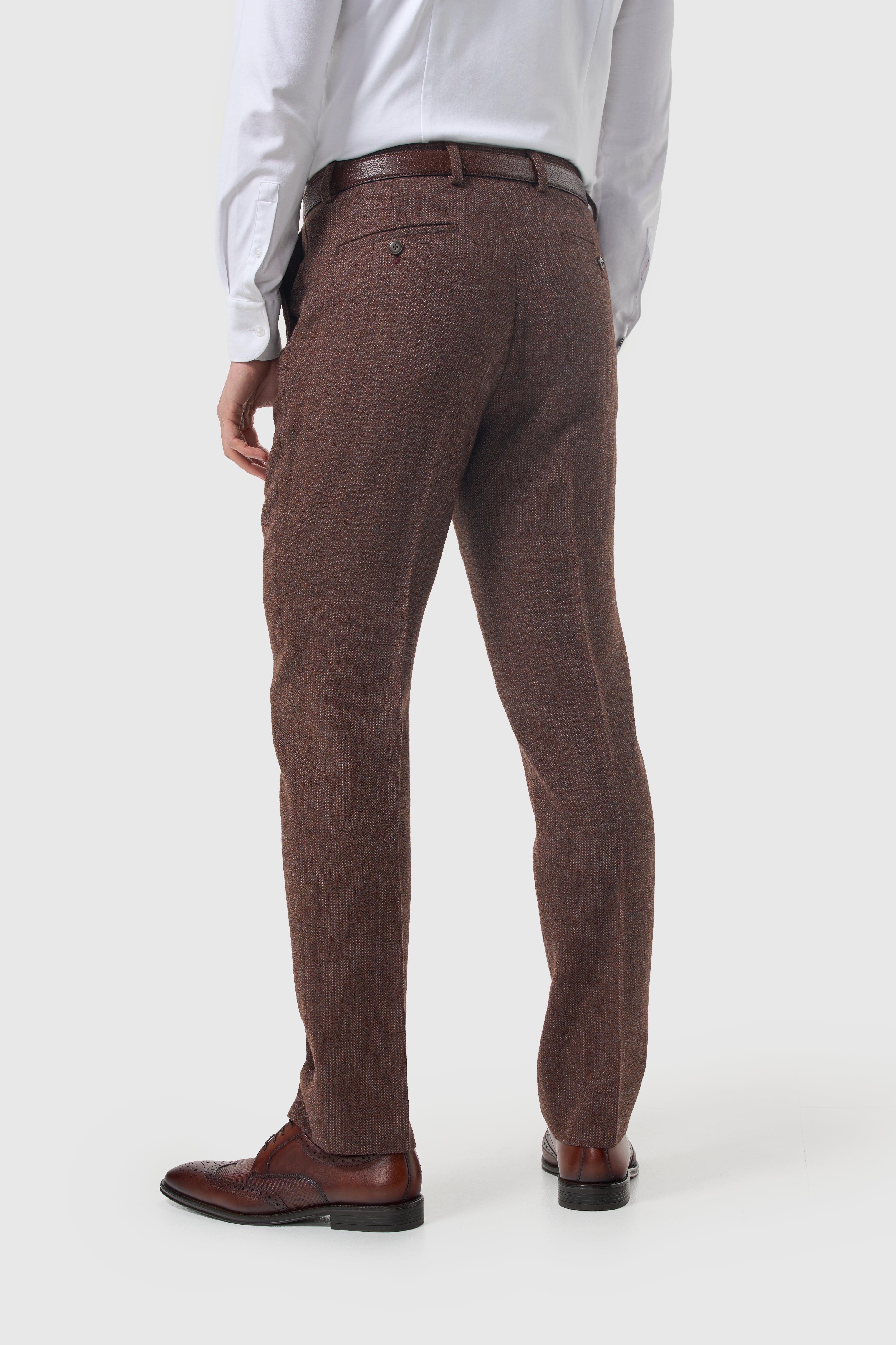 Men’s 3-Piece Wool Herringbone Tweed Suit - Thomas - Dark Mahogany