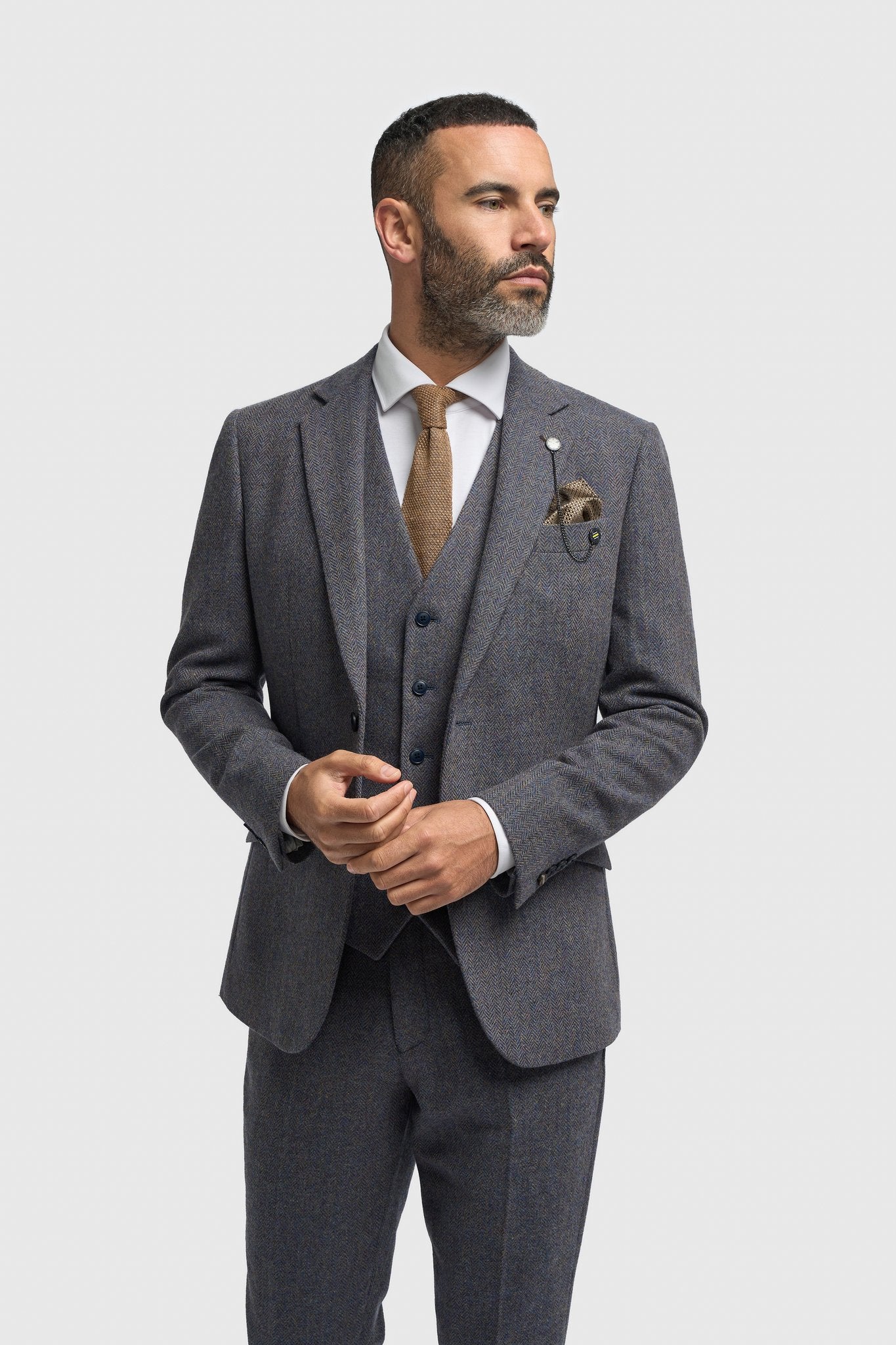 Men’s 3-Piece Wool Herringbone Tweed Suit - Thomas - Savoy Grey Main Picture