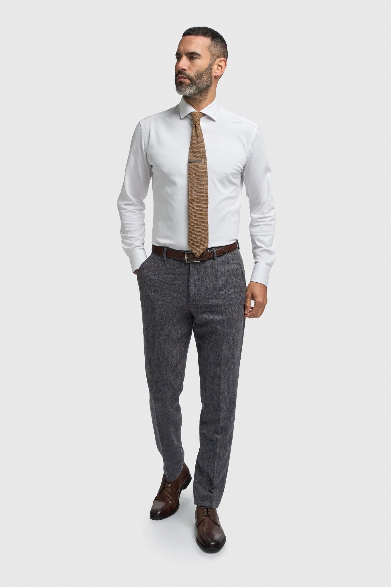 Men’s 3-Piece Wool Herringbone Tweed Suit - Thomas - Savoy Grey Trousers Picture