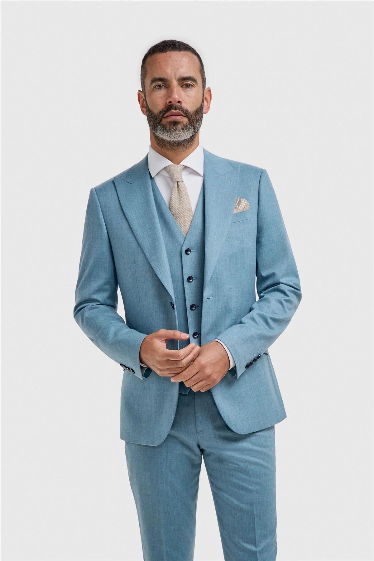 Men’s 3-Piece Wool Slim Fit Formal Suit - James - Marine Blue