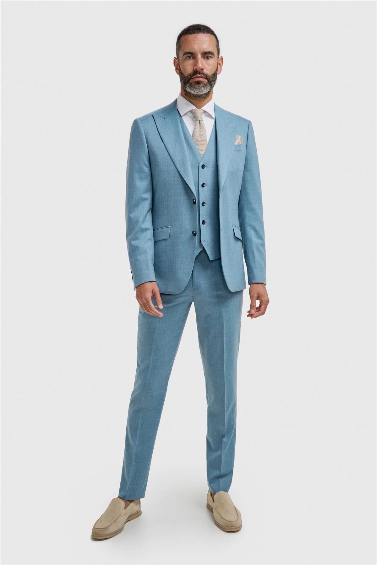 Men’s 3-Piece Wool Slim Fit Formal Suit - James - Marine Blue