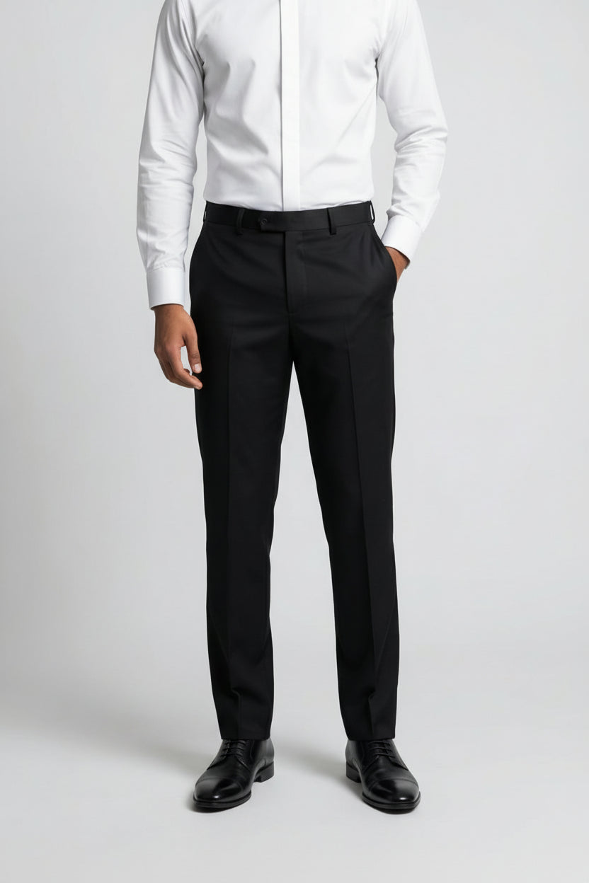 Men’s 4-Piece Cotton Blend Jacquard Tuxedo Suit with Double Breasted Waistcoat - Vincent -Green Trousers Front Picture