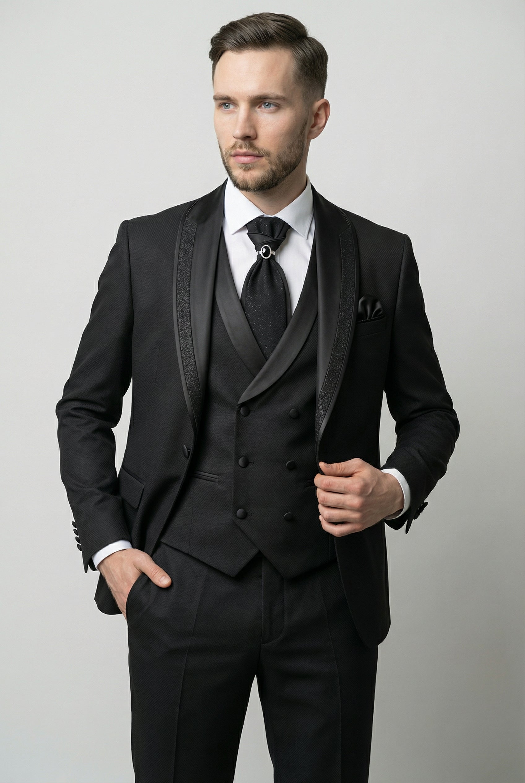 Men’s 5-Piece Black Tuxedo Wedding Suit Set Main Picture