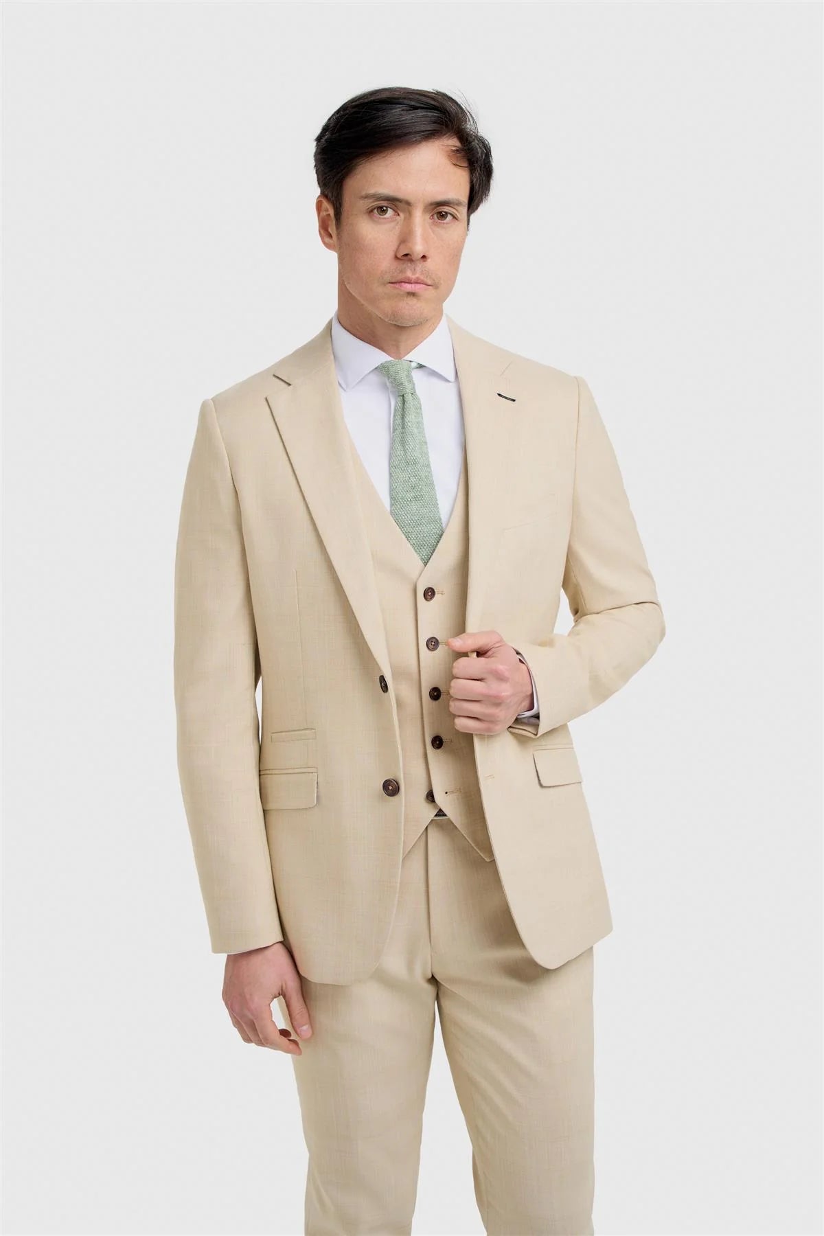 Men’s Beige Textured Suit Jacket - Camden - Beige
