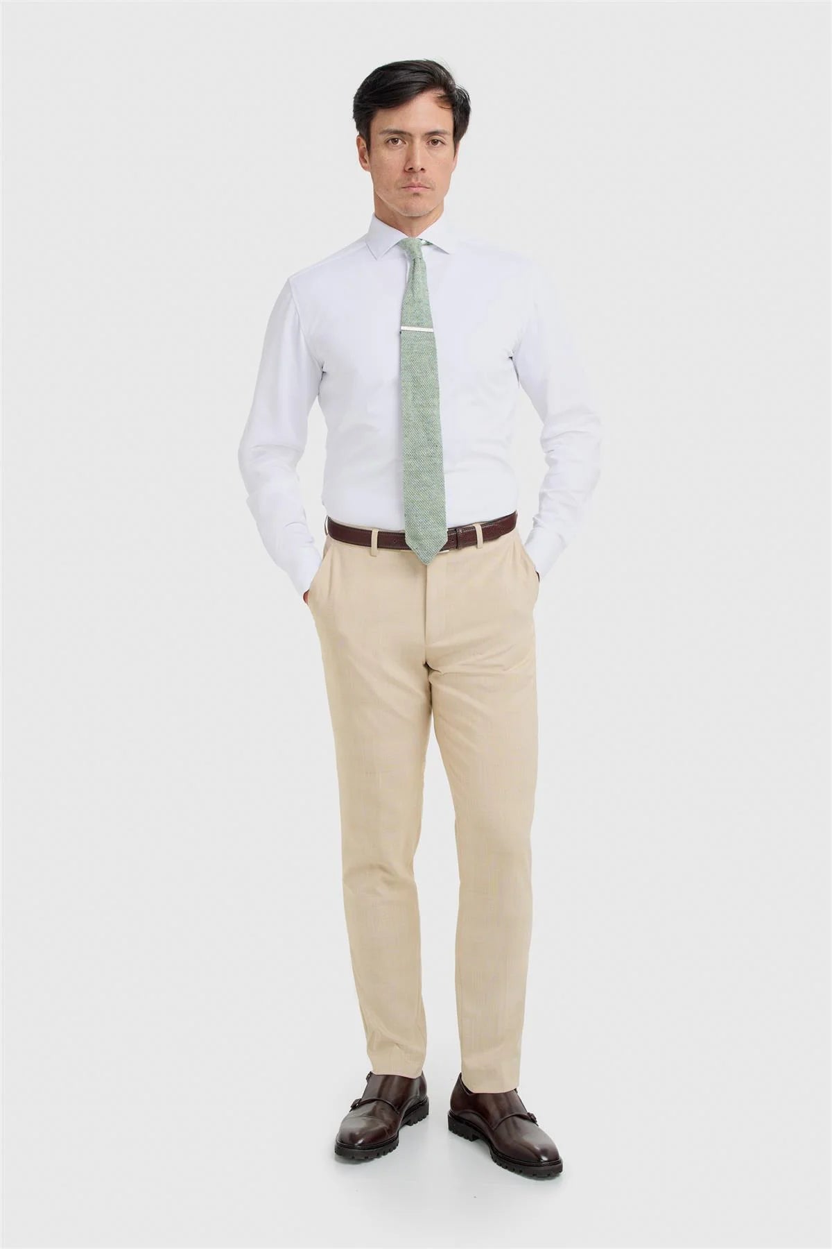 Men’s Beige Textured Trousers - Camden - Beige
