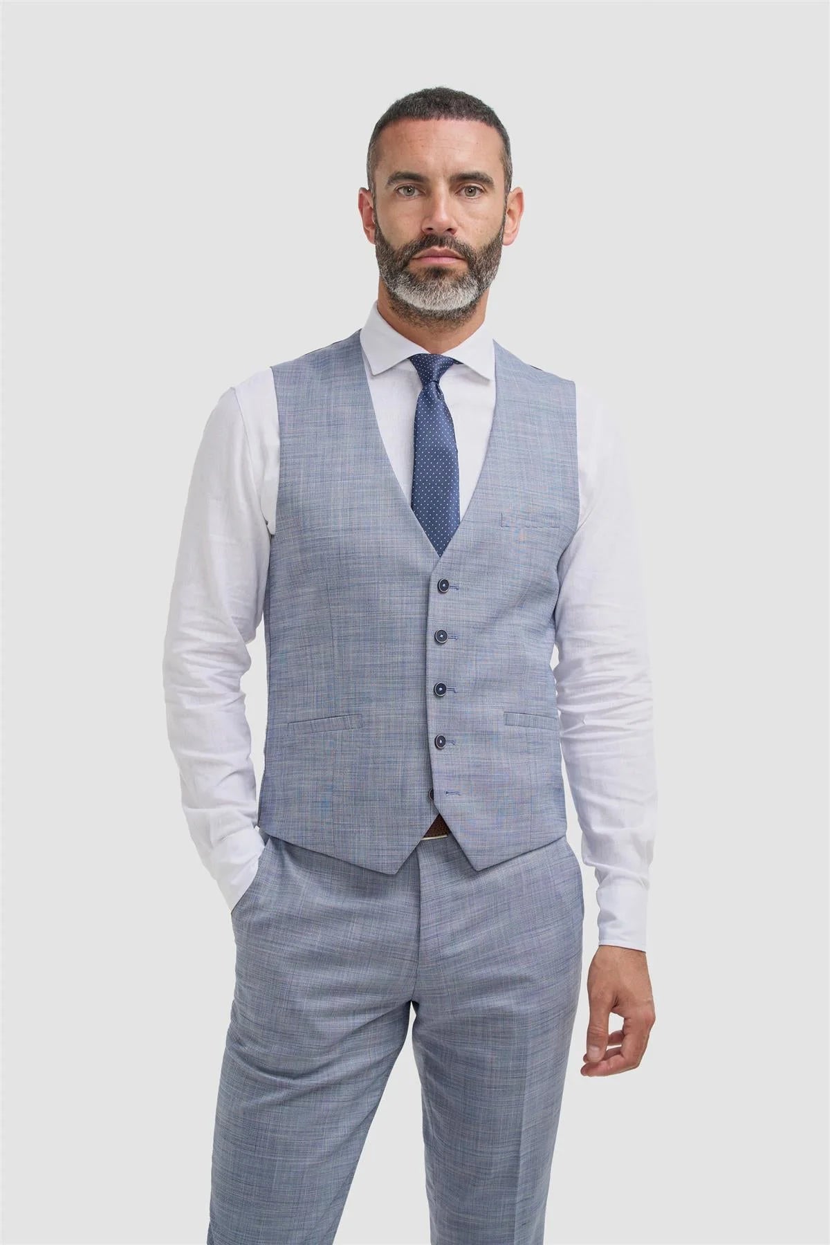 Men’s Blue Textured Waistcoat - Camden - Blue