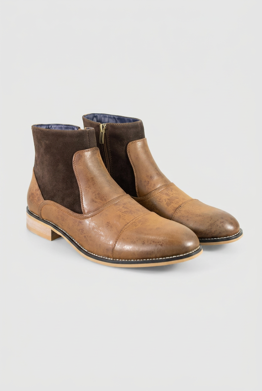 Men’s Brown Two-Tone Cap-Toe Smart Casual Ankle Boots
