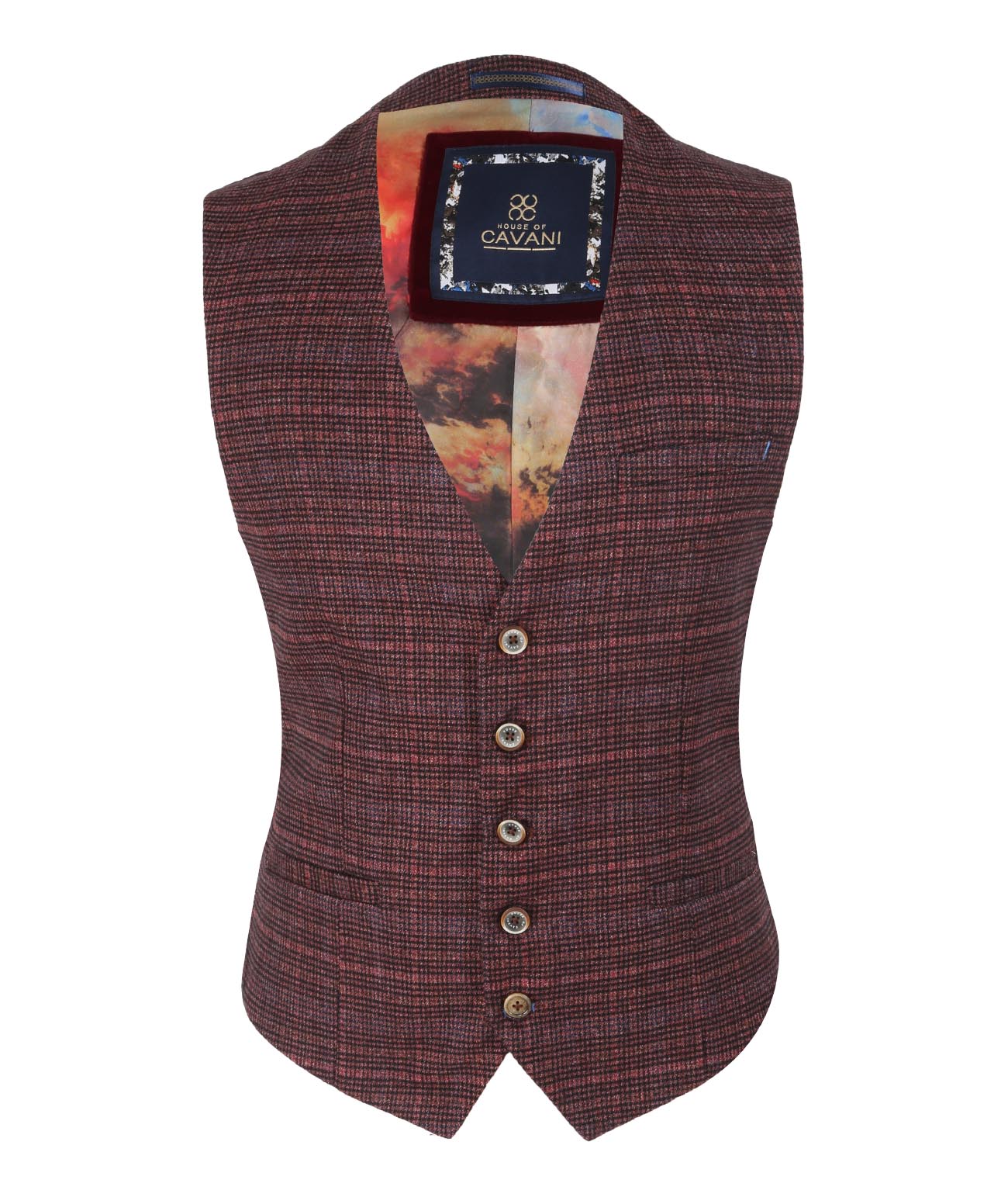Men’s Burgundy Check Tweed-Style Waistcoat