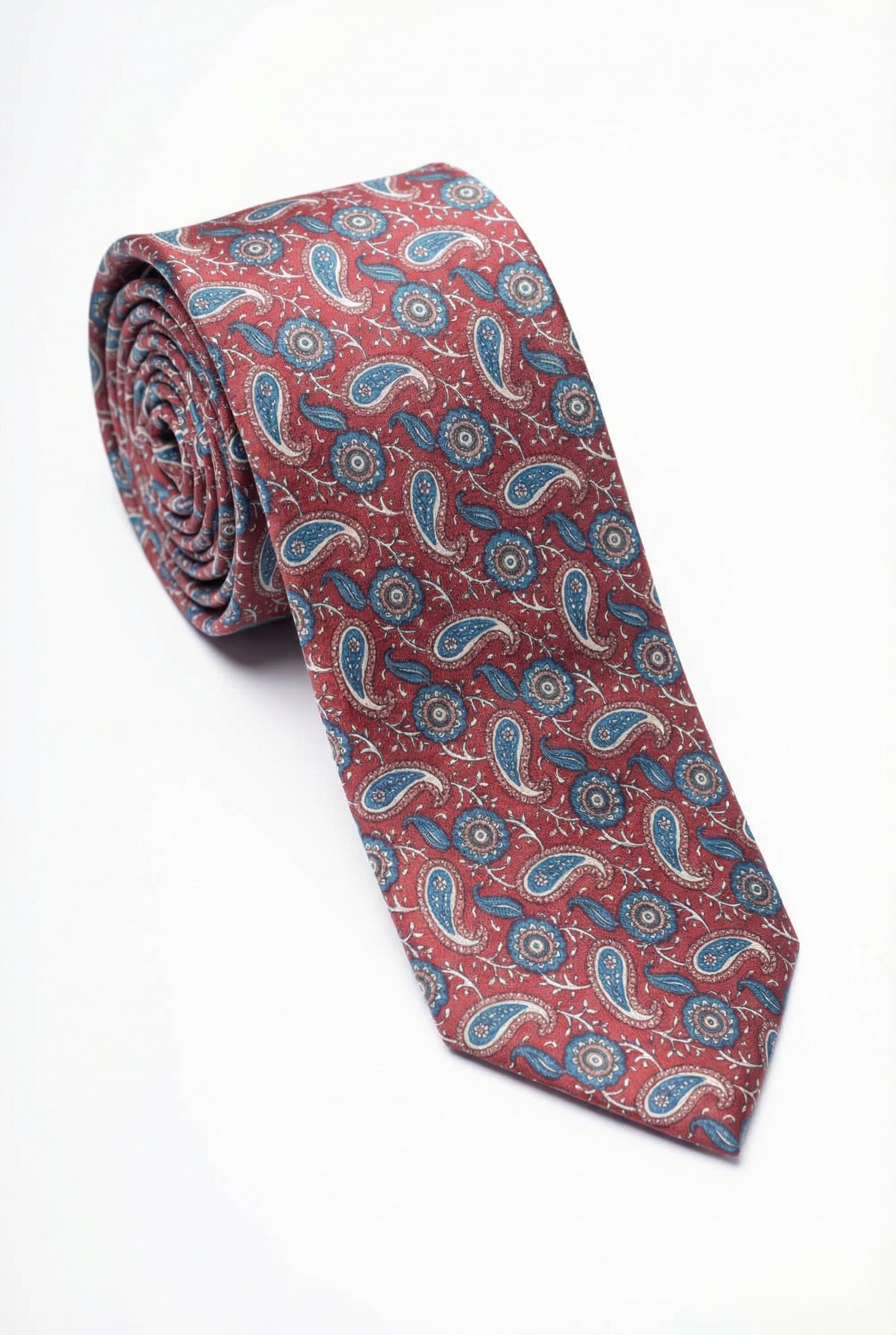 Men’s Burgundy Paisley Tie & Hanky with Cufflink Set - Joshua