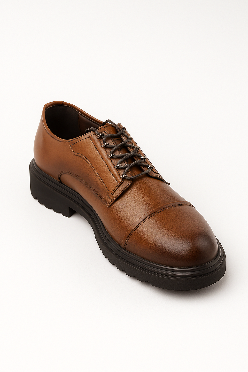Men’s Cap-Toe Derby Shoes - Windsor - Tan Brown Side Picture