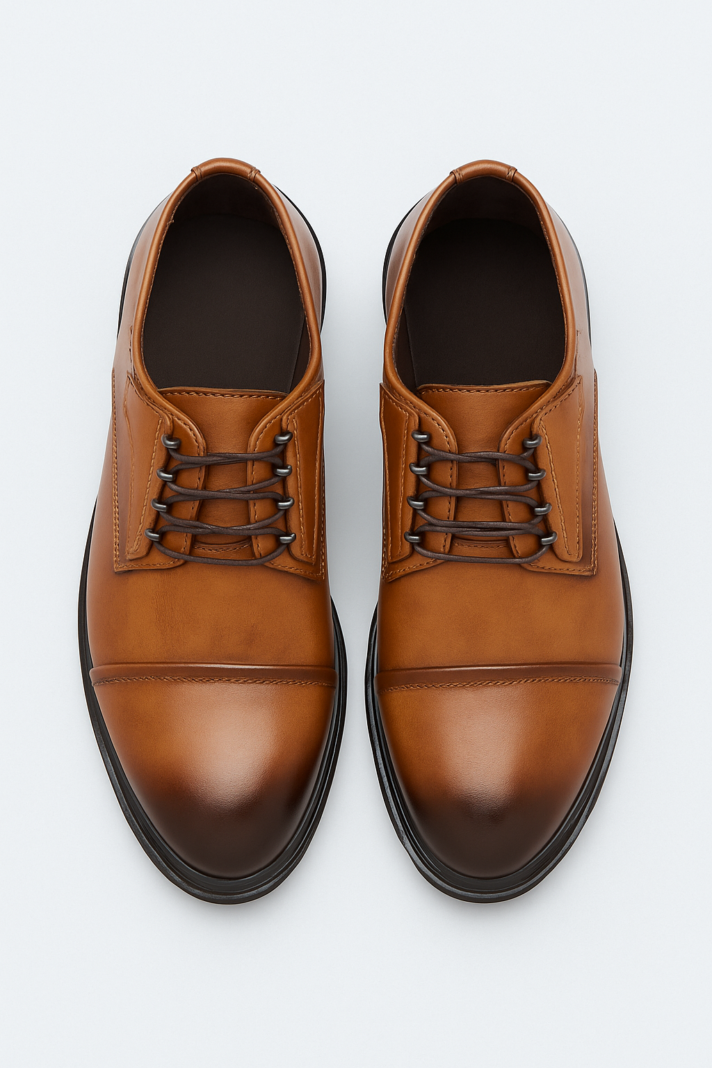 Men’s Cap-Toe Derby Shoes - Windsor - Tan Brown Front Picture