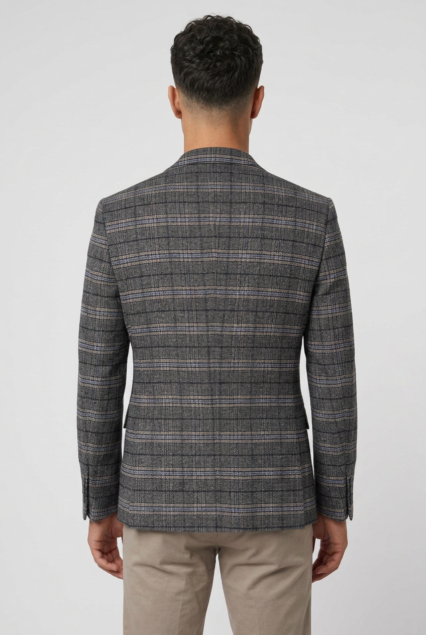 Men’s Charcoal Grey Check Tailored Fit Blazer - SEBASTIAN