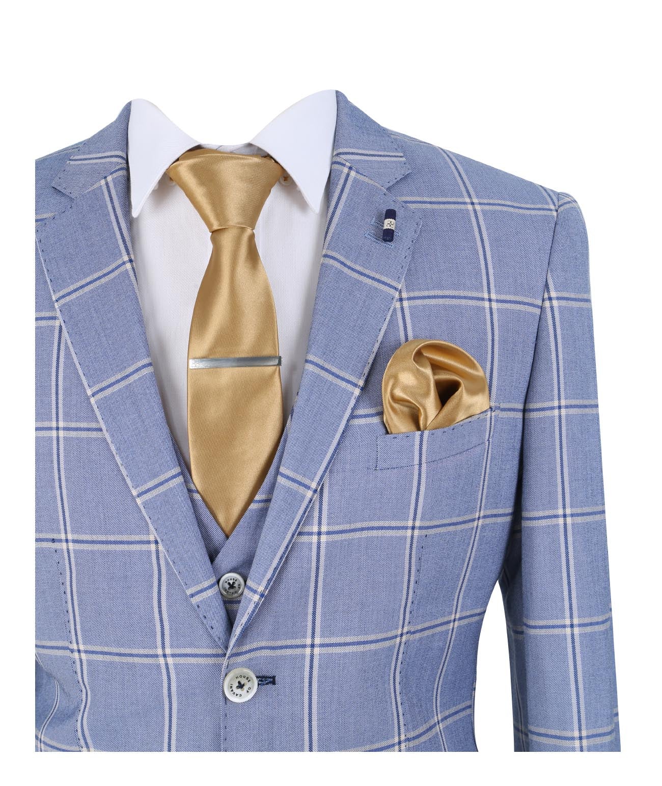 Men’s Check 3 Piece Suit - Style PARADISE Light Blue
