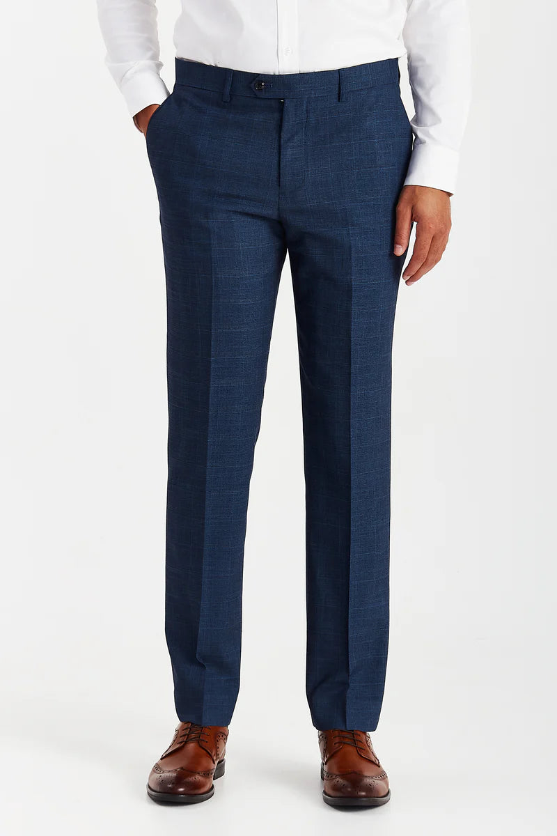 Men’s Check Tailored Fit Navy Trousers - VICEROY - Navy Blue