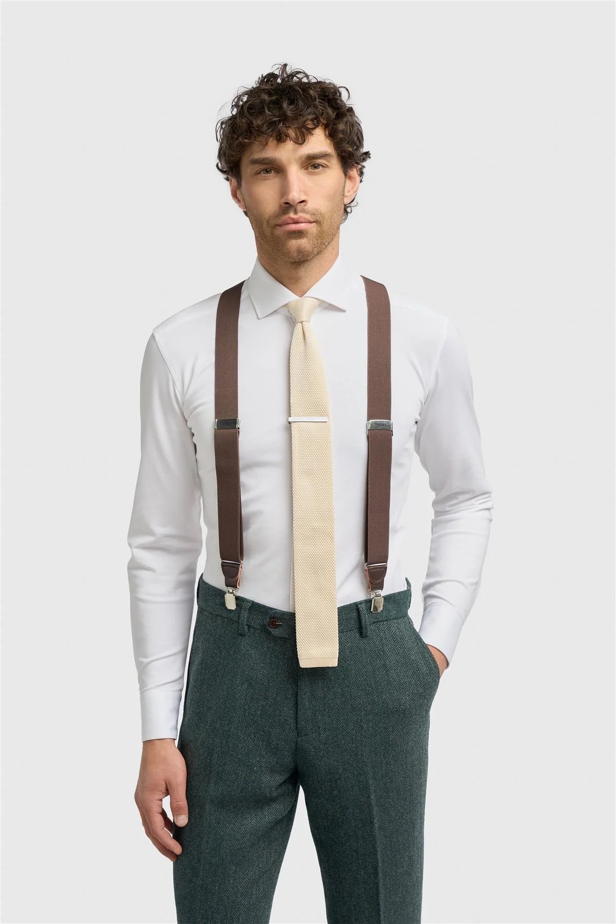 Men’s Clip-On Braces with Adjustable Straps -Brown Model Picture