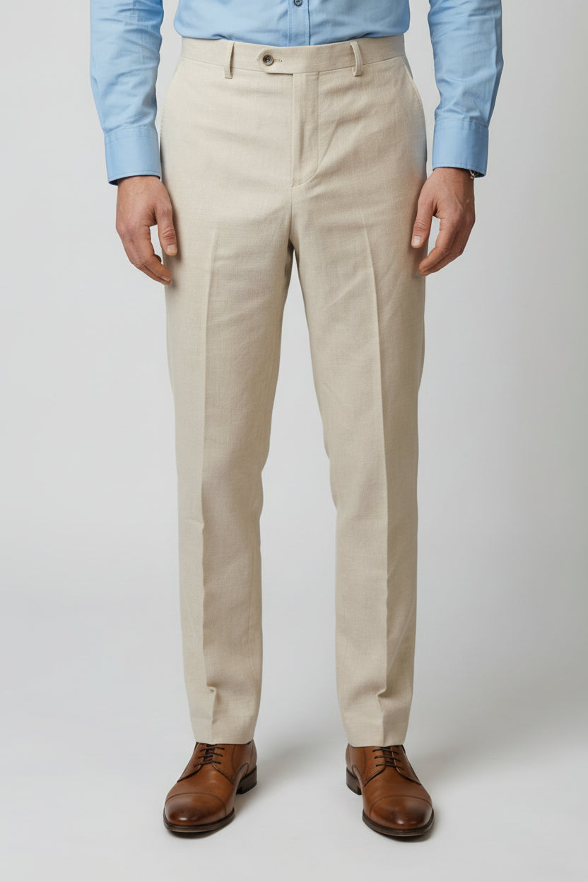 Men’s Cotton-Linen Formal Dress Trousers - GIOVANNI - BEIGE