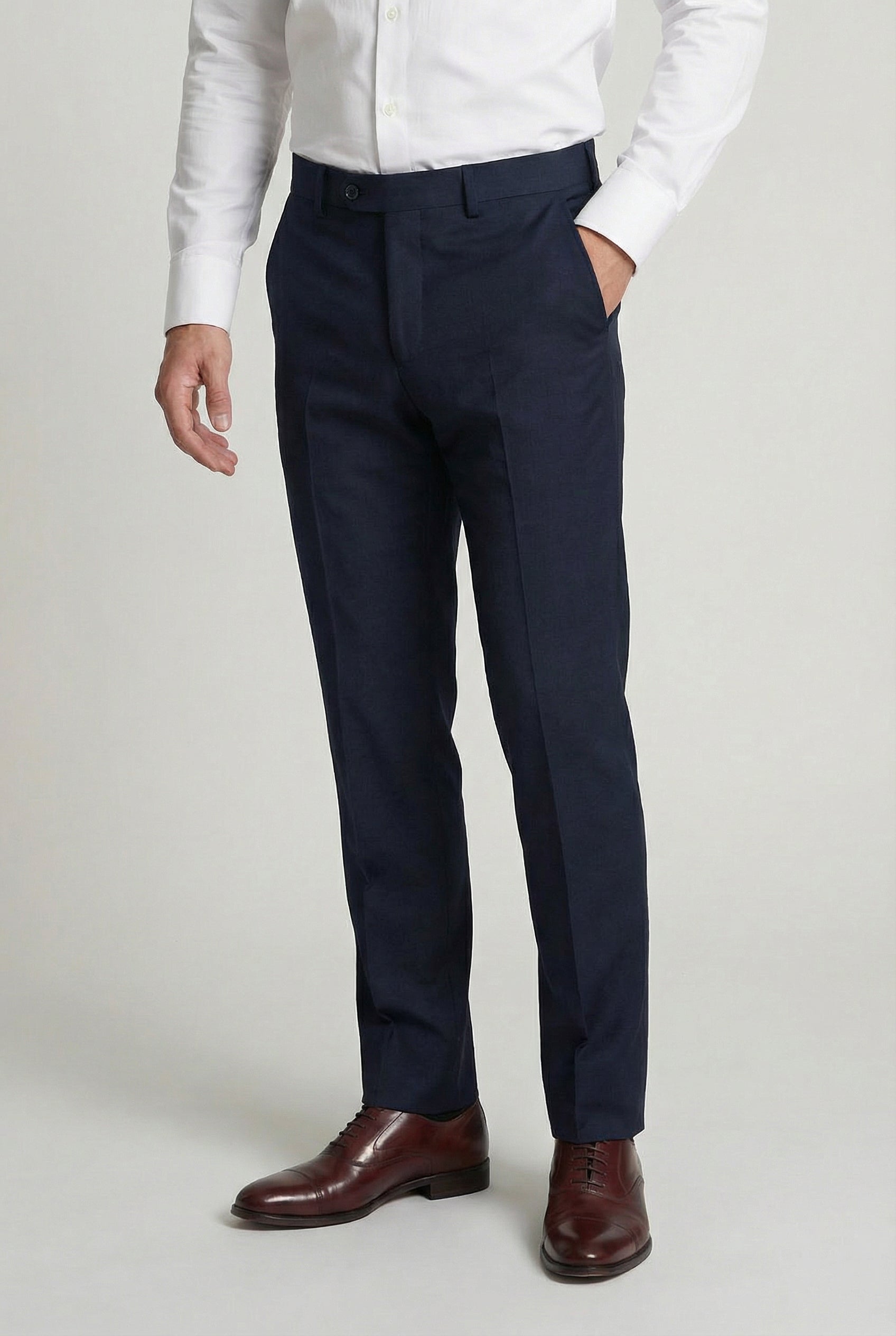 Men’s Cotton-Linen Formal Dress Trousers - GIOVANNI - NAVY Front Picture