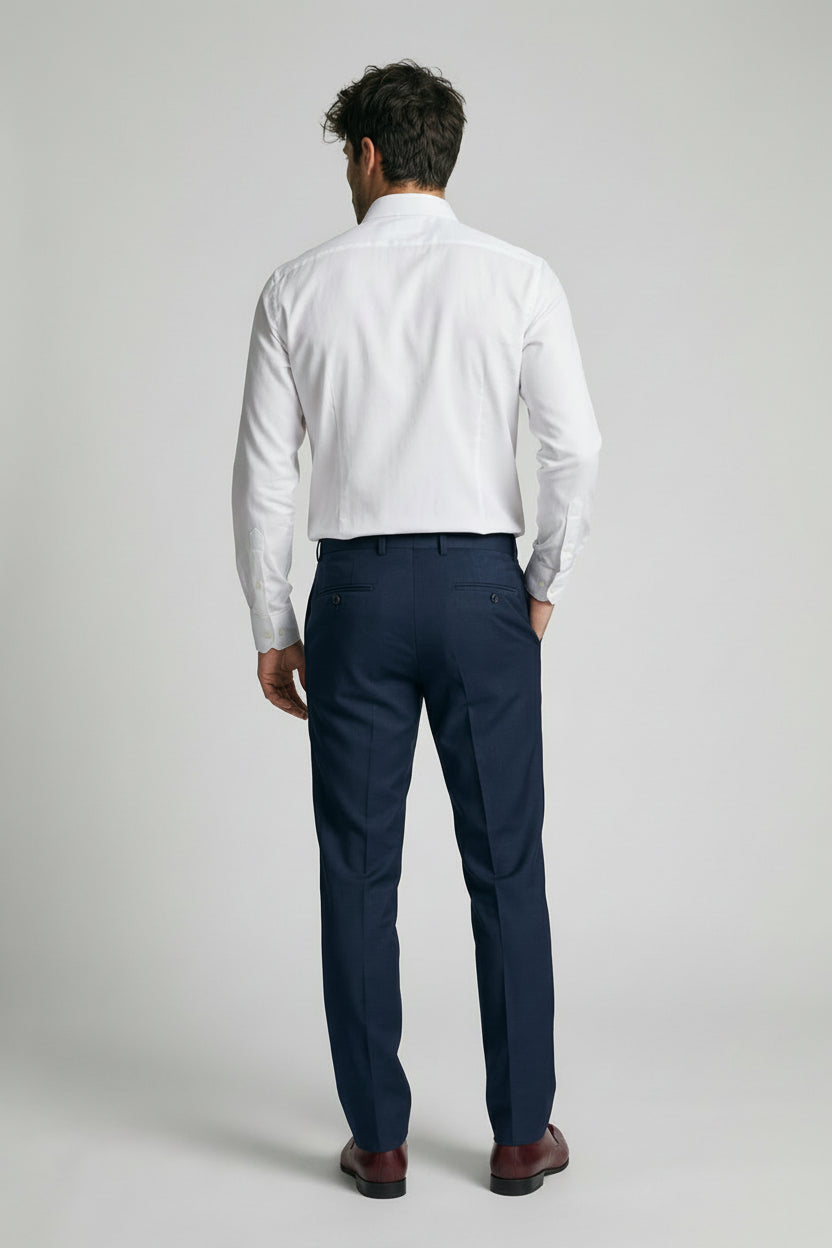 Men’s Cotton-Linen Formal Dress Trousers - GIOVANNI - NAVY Back Picture