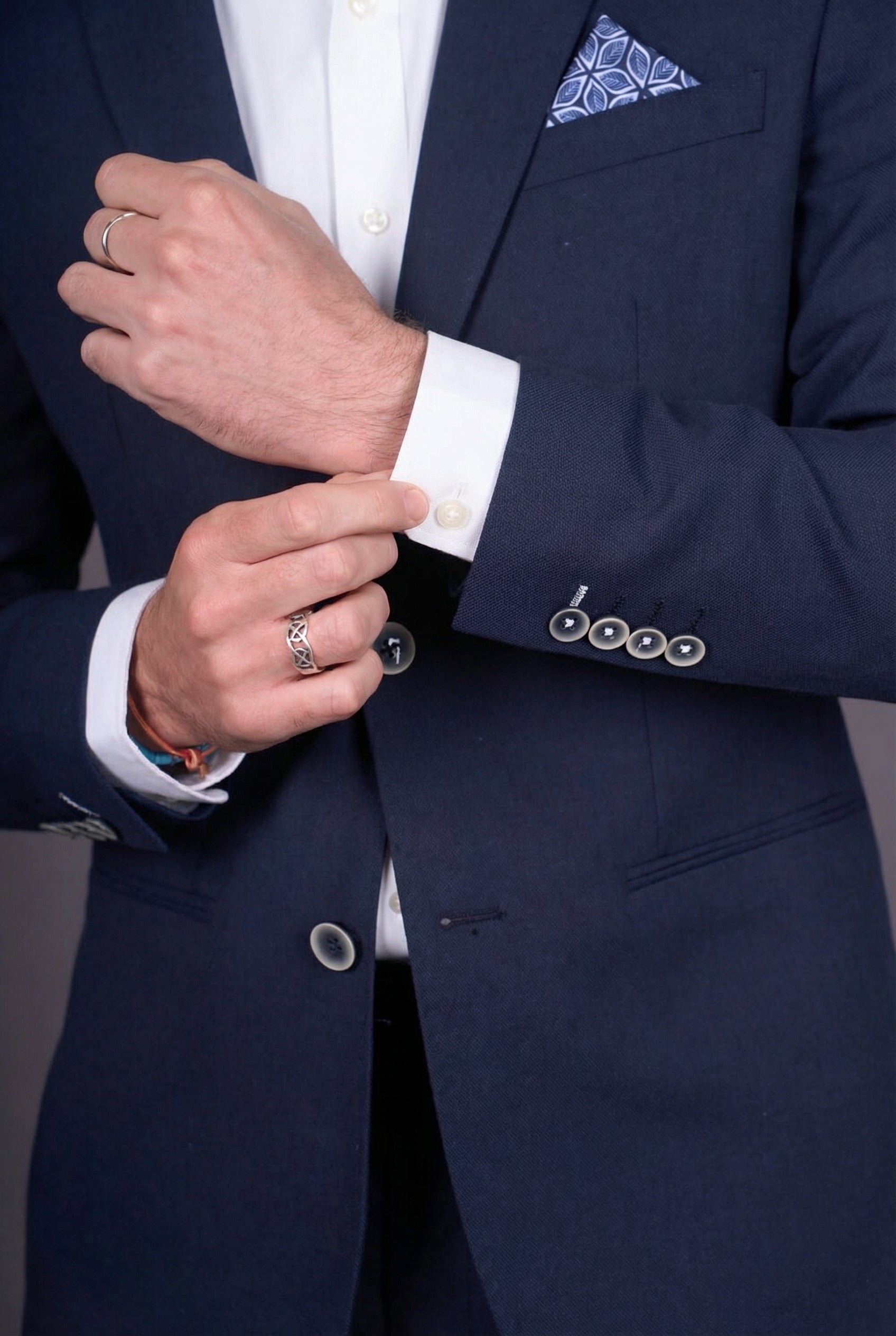 Men's Cotton Blend Self Patterned Suit - GIOVANNI Navy Detail Picture