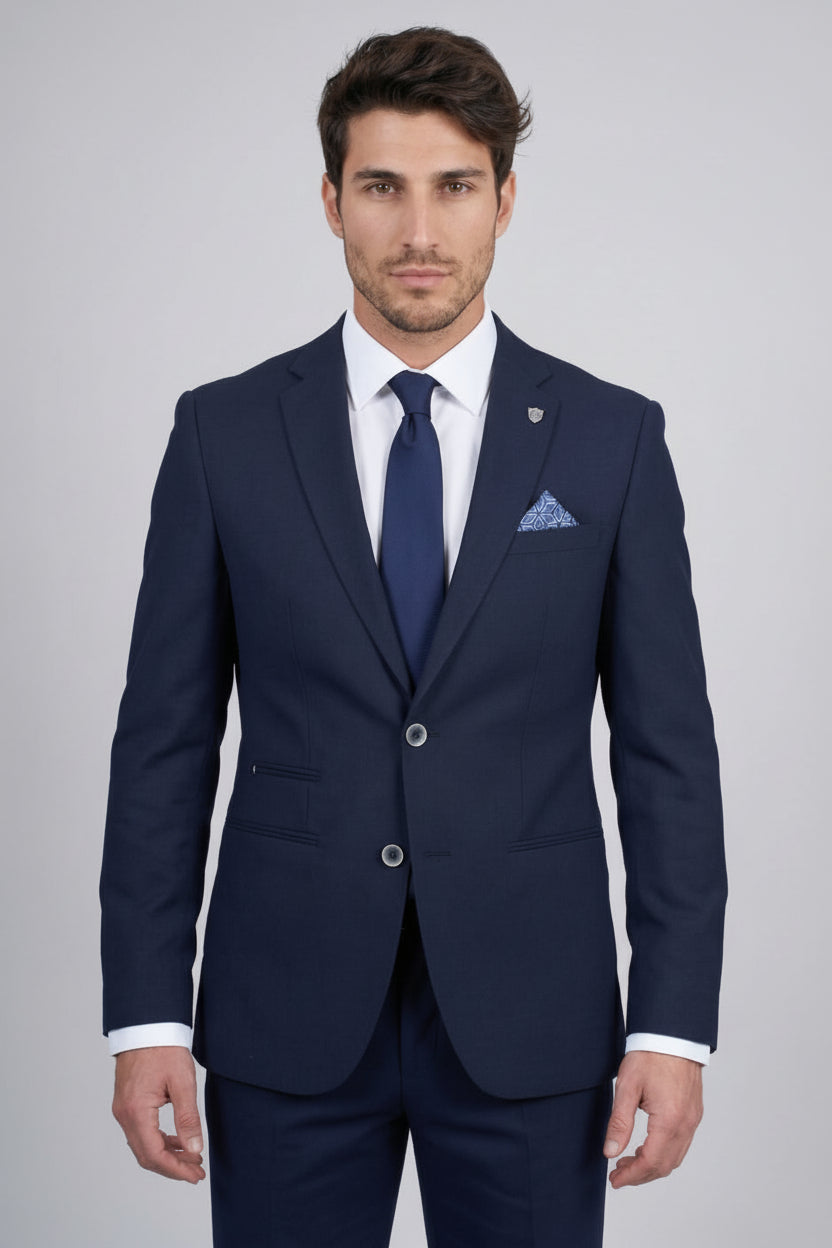 Men's Cotton Blend Self Patterned Suit - GIOVANNI Navy Model Picture