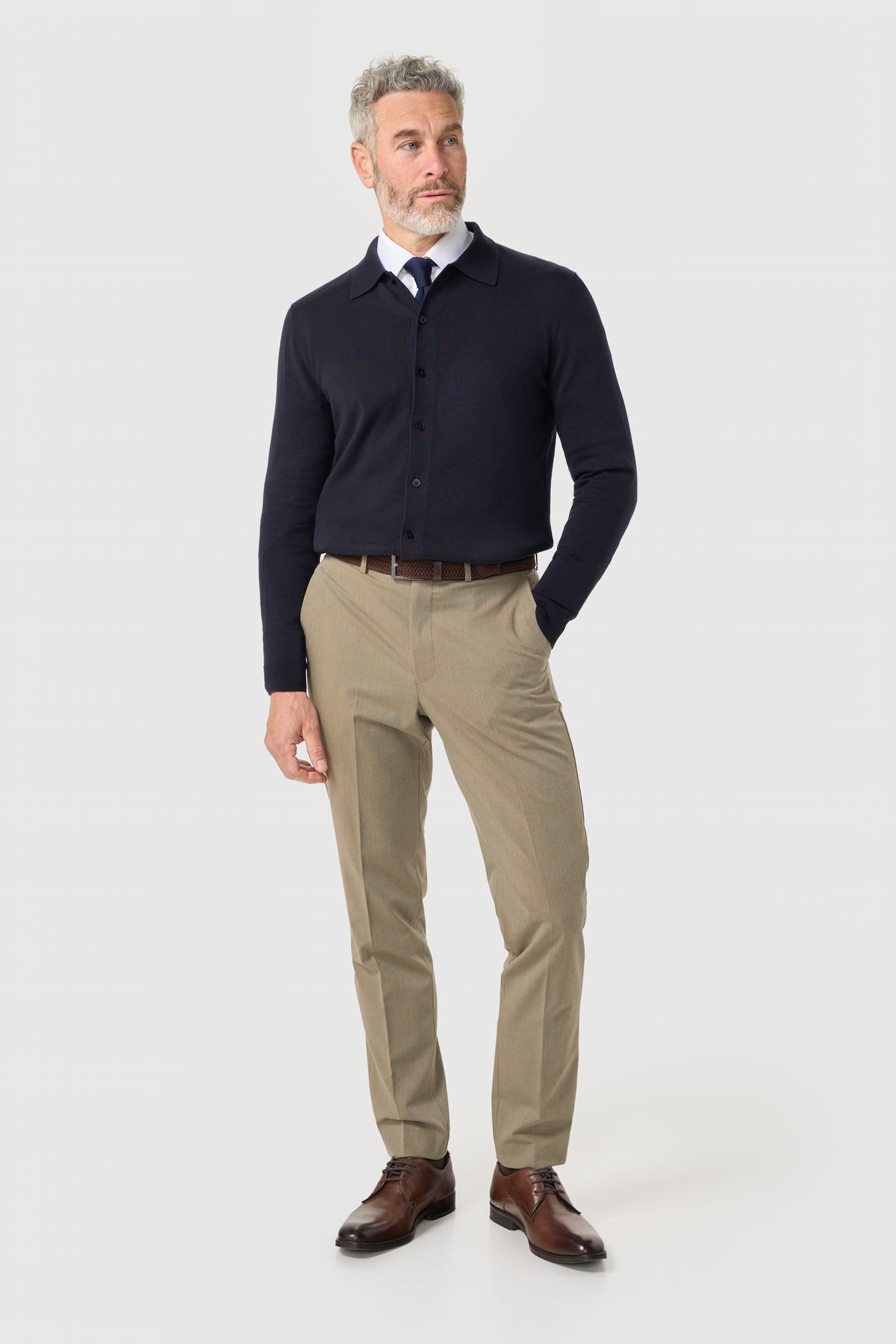 Men's Cotton Collared Button-Up Cardigan – Cavani Roselli Navy Model Front Picture