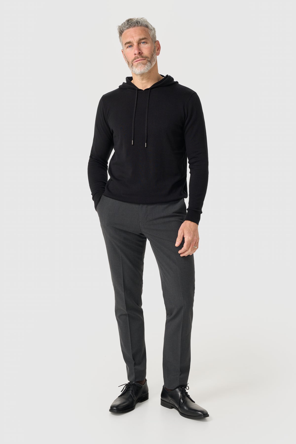 Men's Cotton Knitted Hooded Jumper – Cavani Pablo Black model front picture