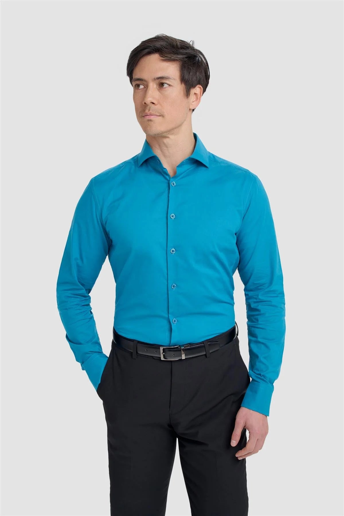 Men’s Cotton Long Sleeve Formal Shirt - Flamino Aqua