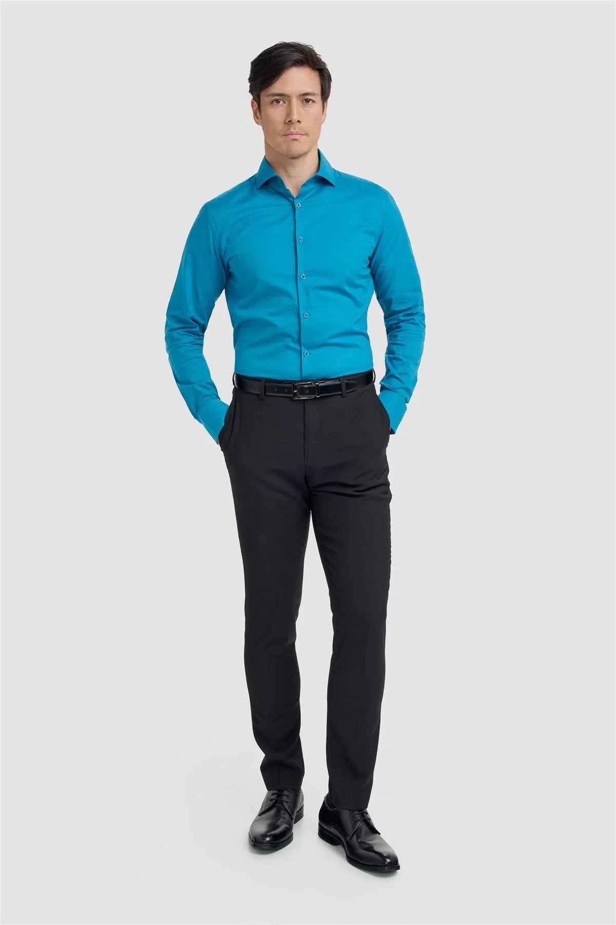 Men’s Cotton Long Sleeve Formal Shirt - Flamino Aqua