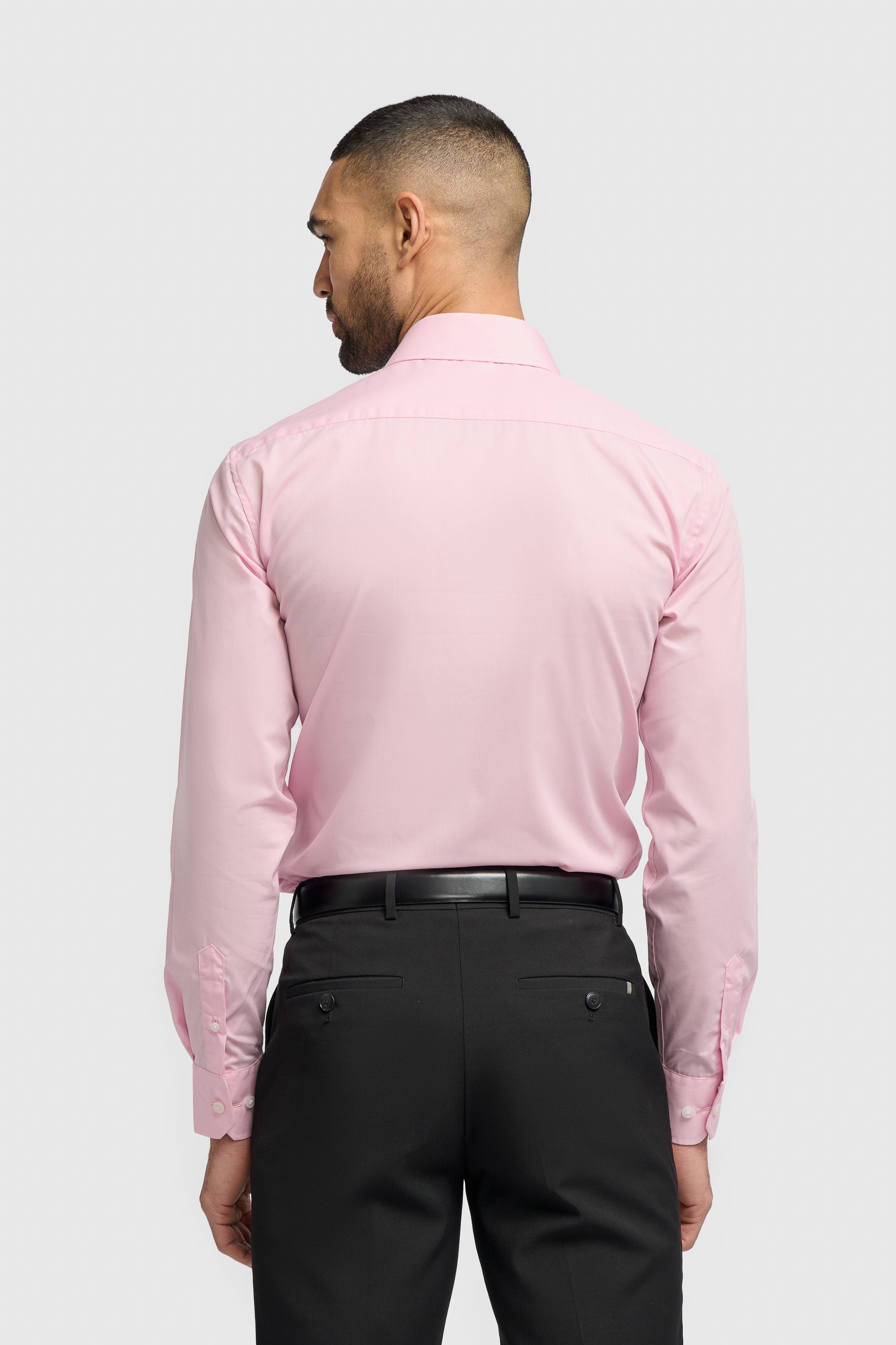 Men's Cotton Long Sleeve Tailored Fit Shirt - MIATTI - Pink Back Picture