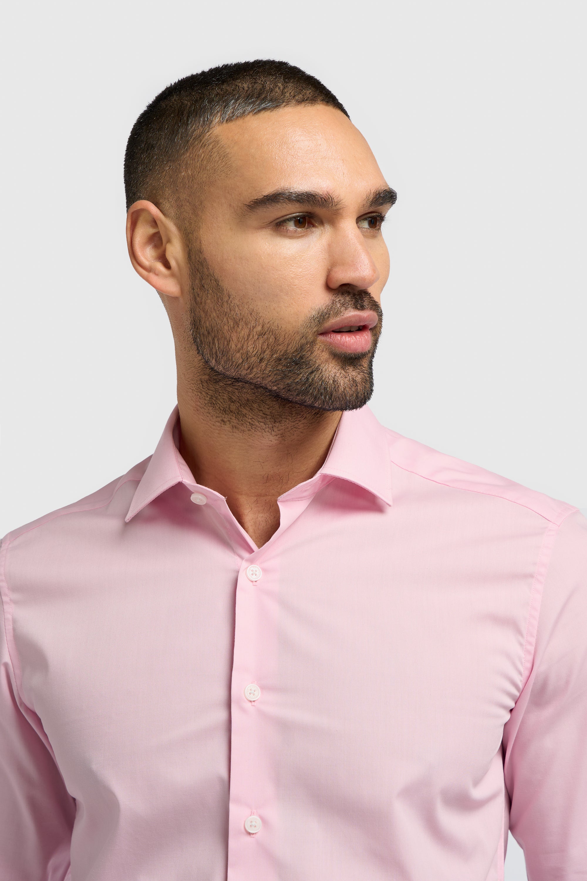 Men's Cotton Long Sleeve Tailored Fit Shirt - MIATTI - Pink Model Picture