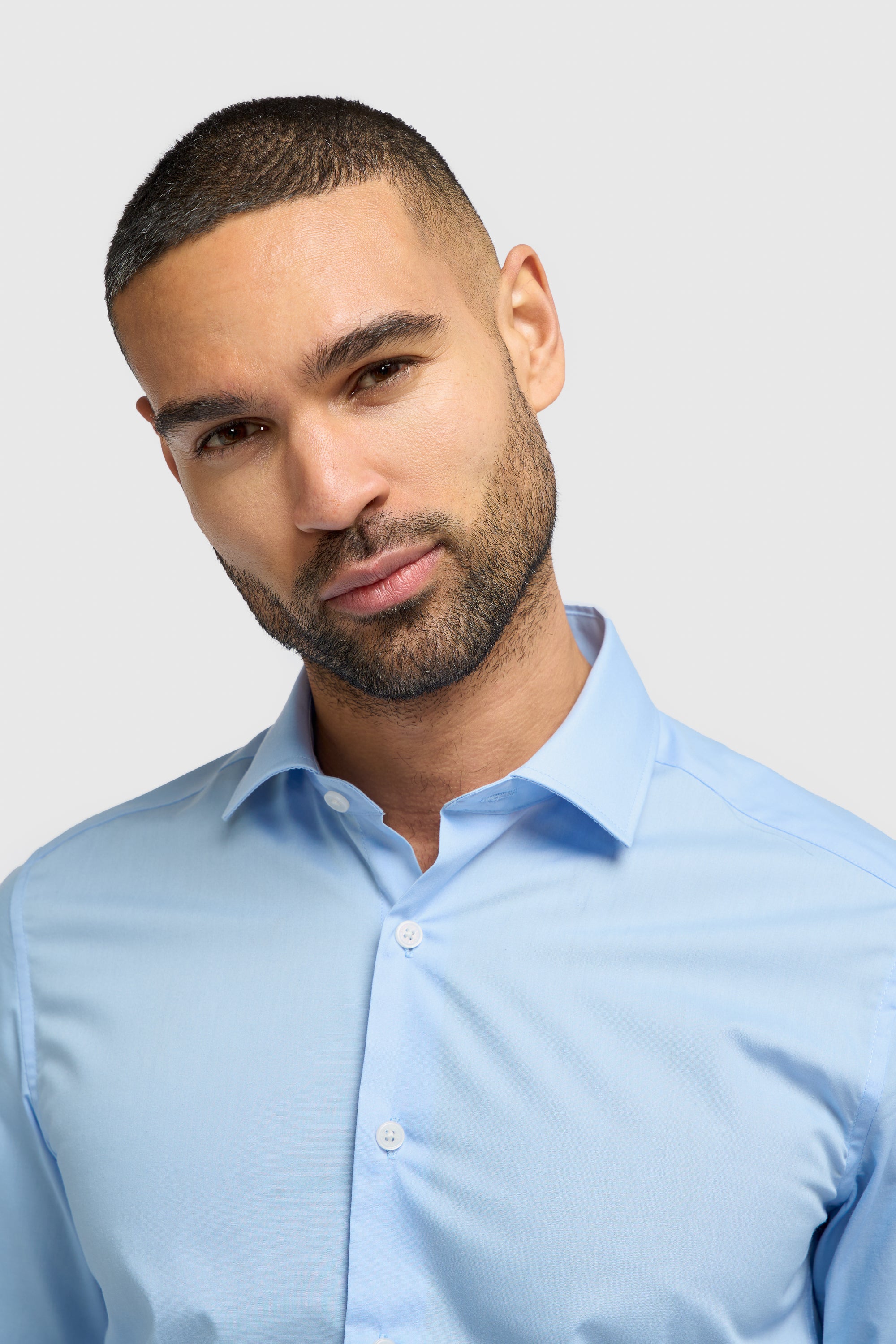 Men's Cotton Long Sleeve Tailored Fit Shirt - MIATTI - Sky Blue Model Picture