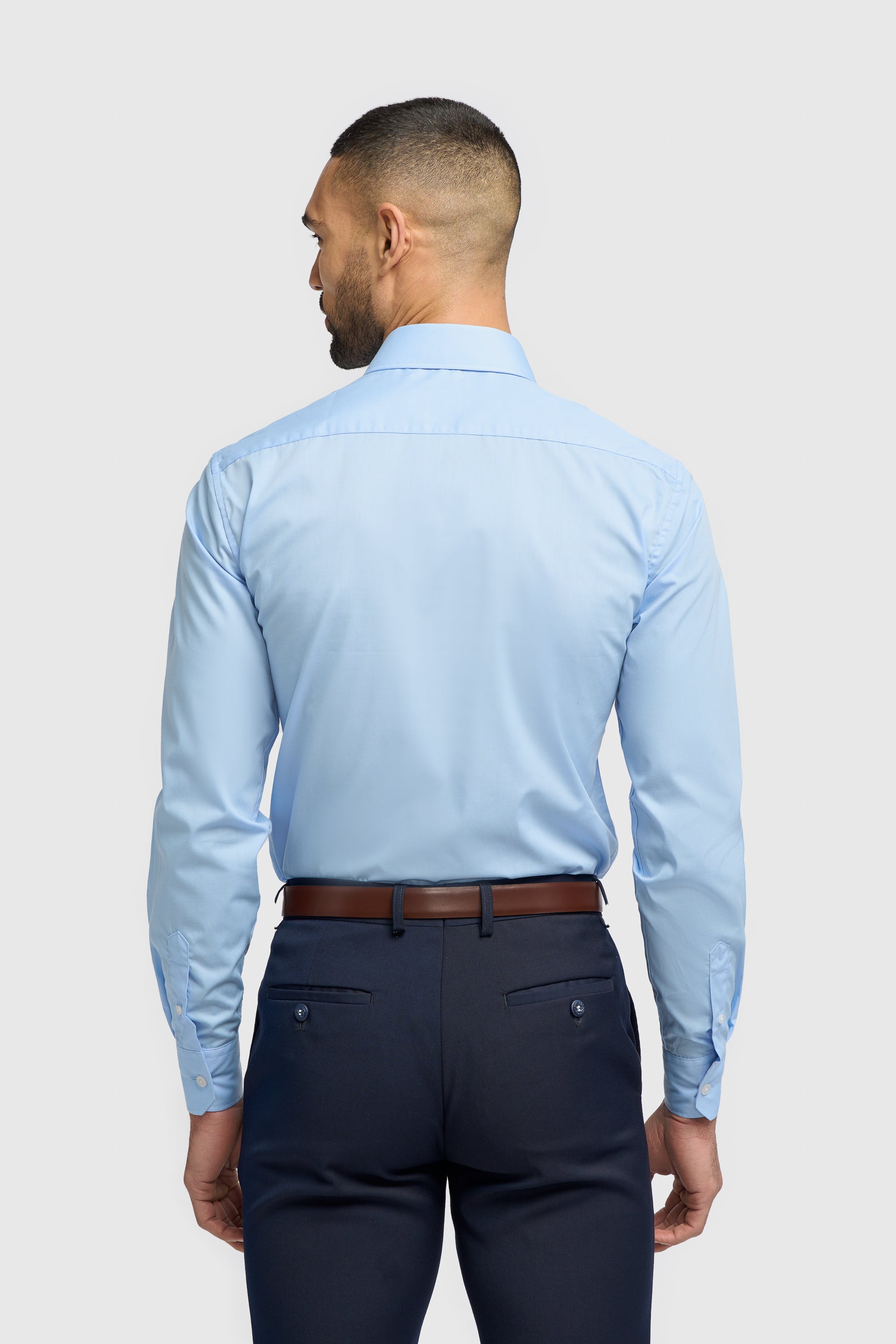 Men's Cotton Long Sleeve Tailored Fit Shirt - MIATTI - Sky Blue Back Picture